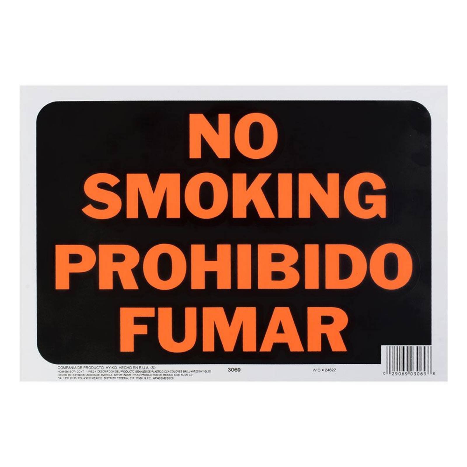 Letrero De Plástico Para Pared Prohibido Fumar 21.5x30.5cm 