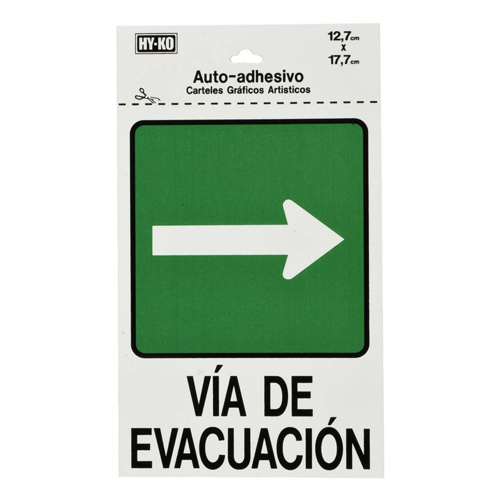 Letrero Vía De Evacuación De 12.7 X 17.7 Cm Verde 