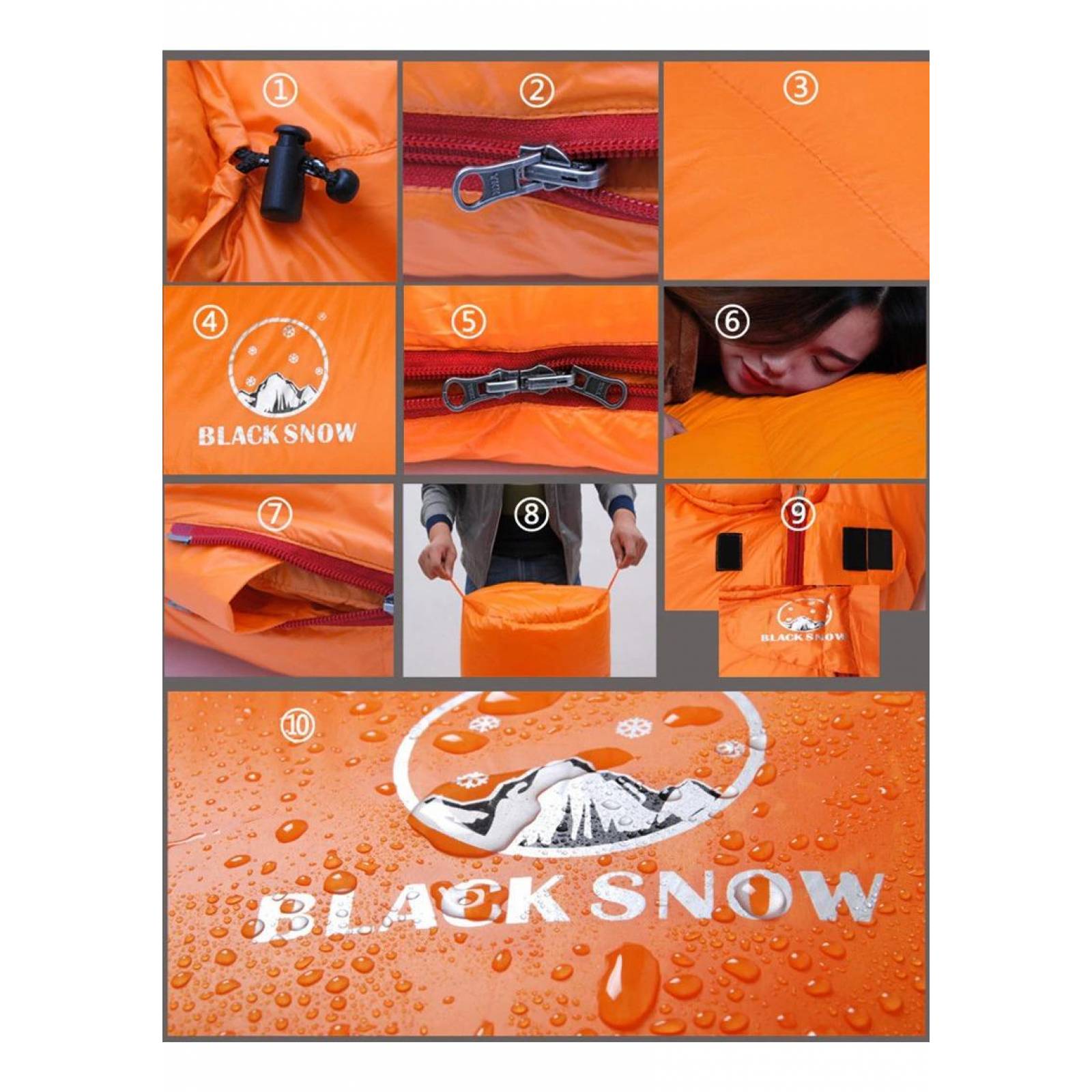 Sleeping Bag Black Snow 700g Bolsa Dormir -5c Relleno Pluma De Ganso Temperaturas Frias Campismo Ex Negro