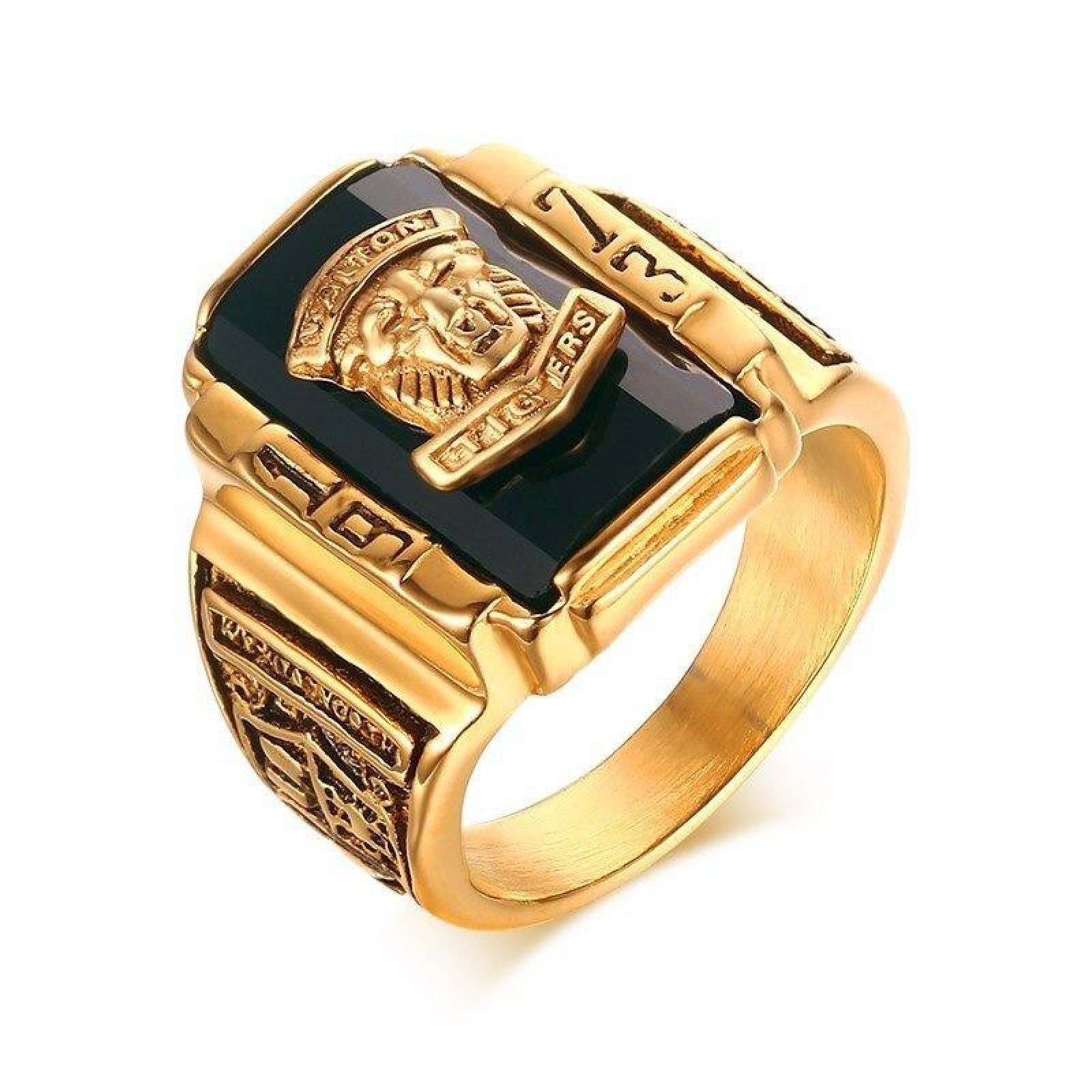 Anillo tigre metal dorado piedra vintage hombre A-221