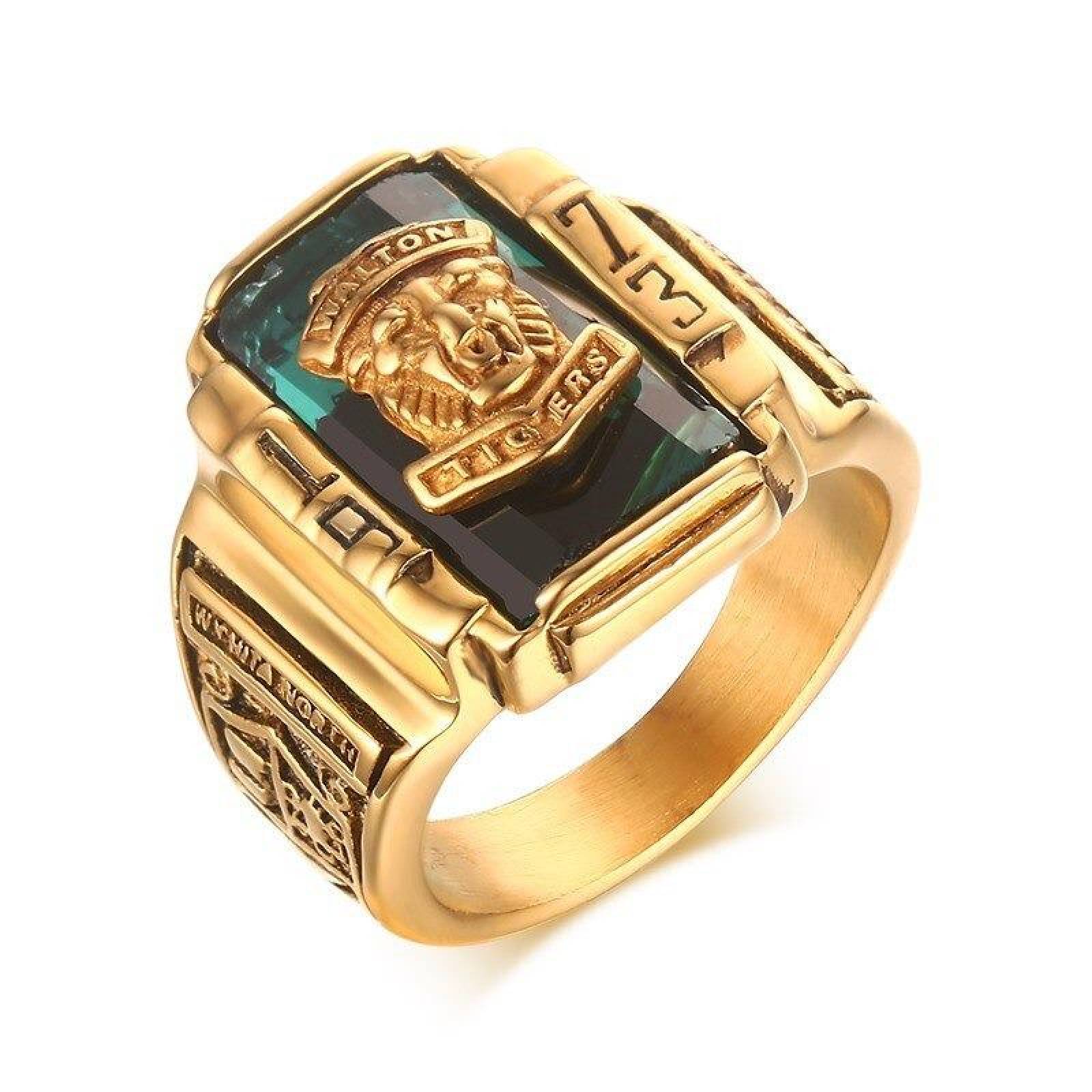 Anillo tigre metal dorado piedra vintage hombre A-221