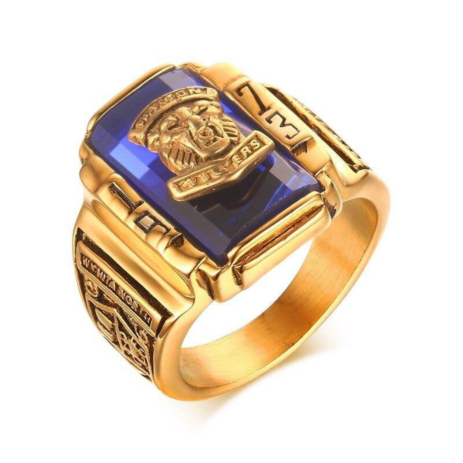 Anillo tigre metal dorado piedra vintage hombre A-221