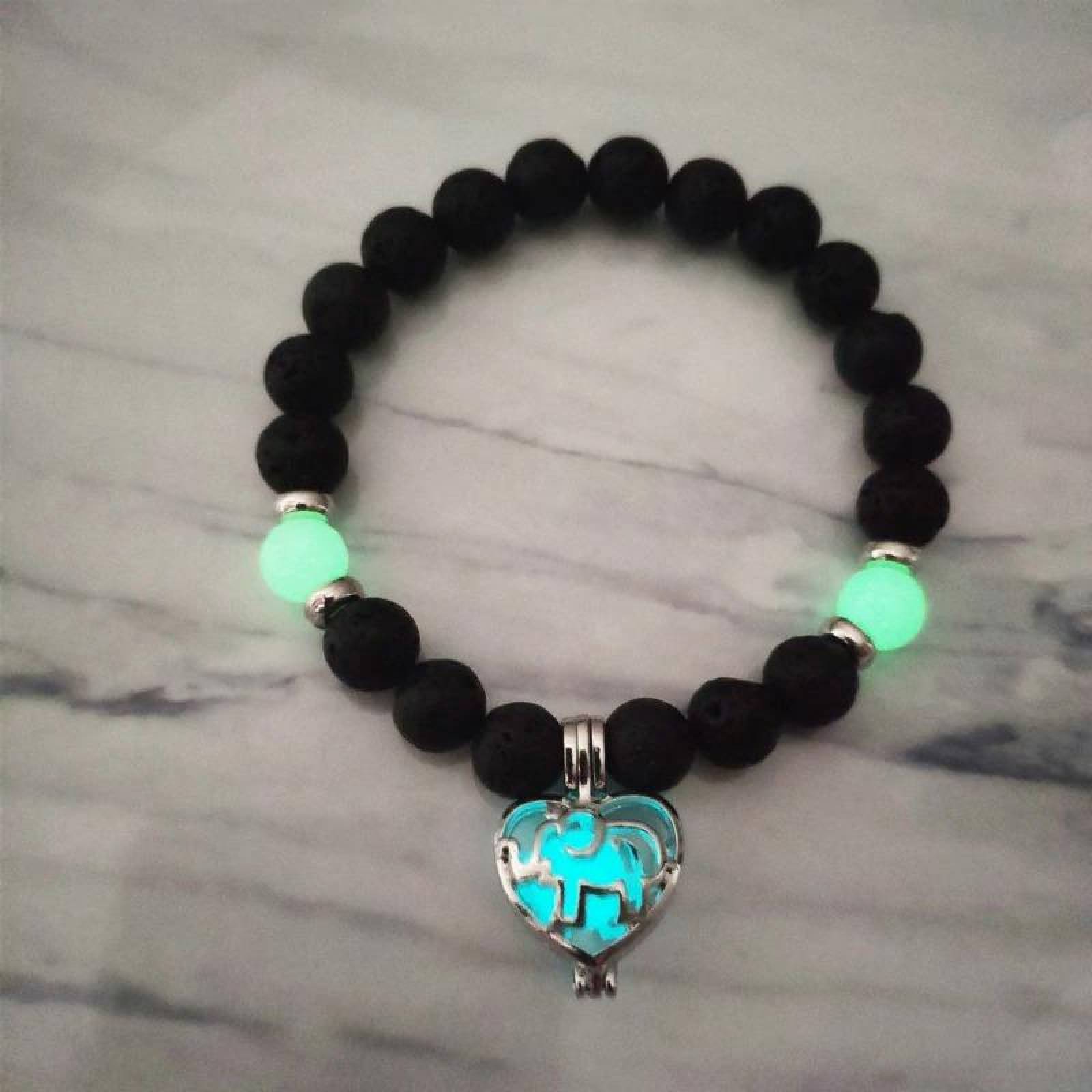 Pulsera volcánica brilla en la oscuridad con dijes A-193 Azul corazon