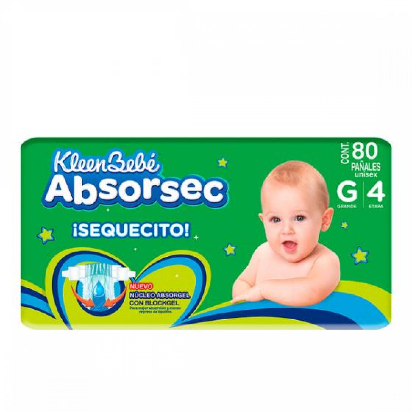 Pañales Absorsec Gde Et 4 80 pz 