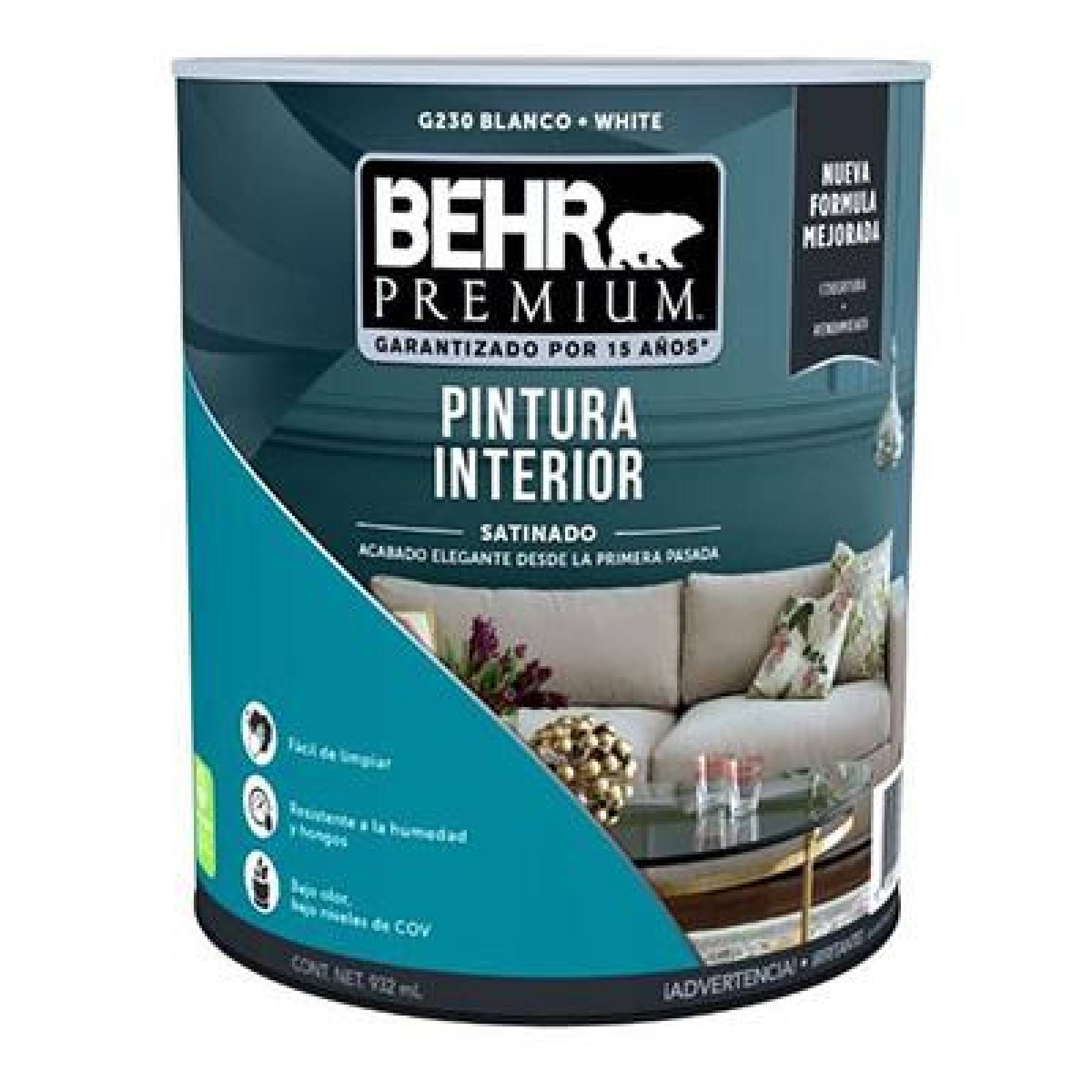 BEHR PINTURA PREMIUM INTERIOR SATINADO BLANCA G230