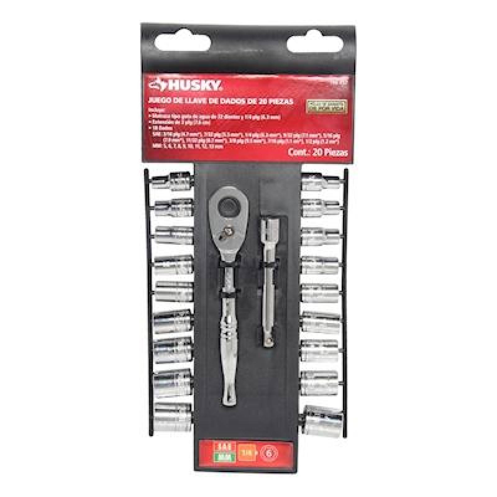 JUEGO DE MATRACA Y DADOS 1/4 DE PULGADA 20 PIEZAS HUSKY 