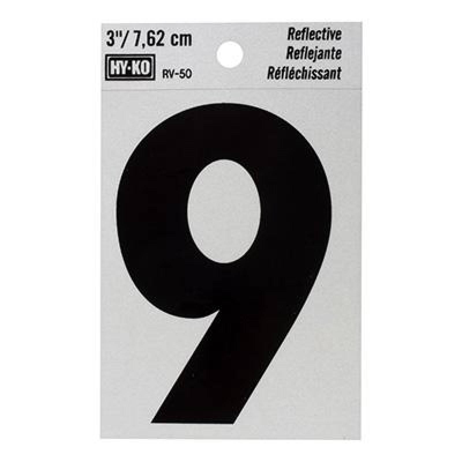 NÚMERO 9 DE VINILO REFLEJANTE 7.62 CM