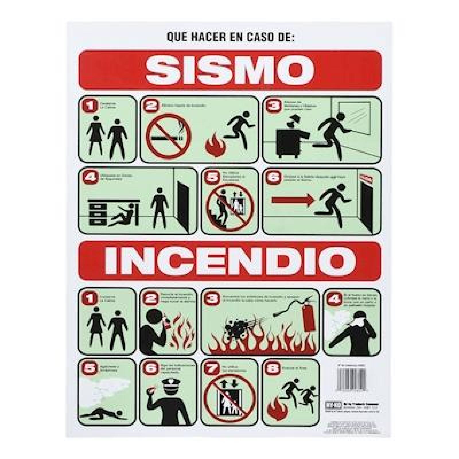 LETRERO SISMOS E INCENDIOS DE 46 X 36.5 CM VERDE