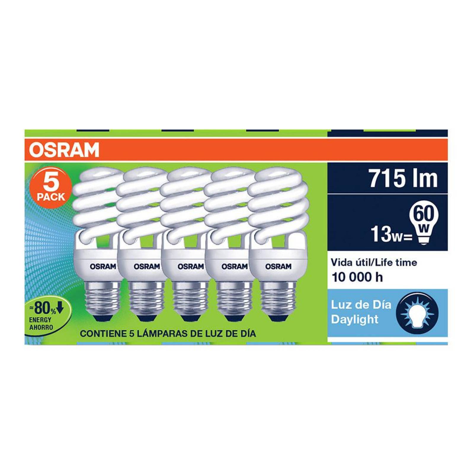 FOCO AHORRADOR OSRAM13W 5PACK LUZ FRIA 