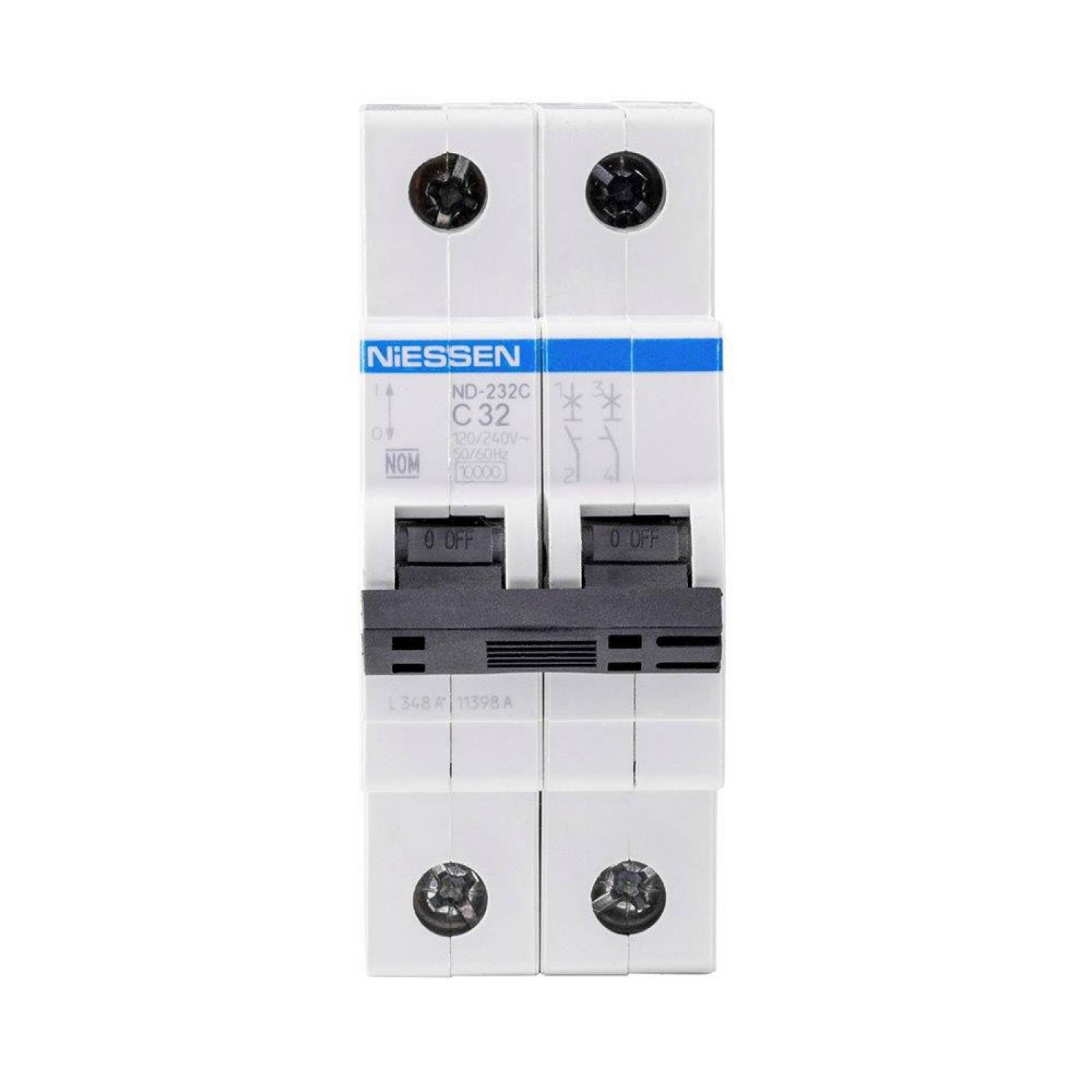 INTERRUPTOR TERMOMAGENTICO TIPO DIN 2POLOS 32AMP 1 