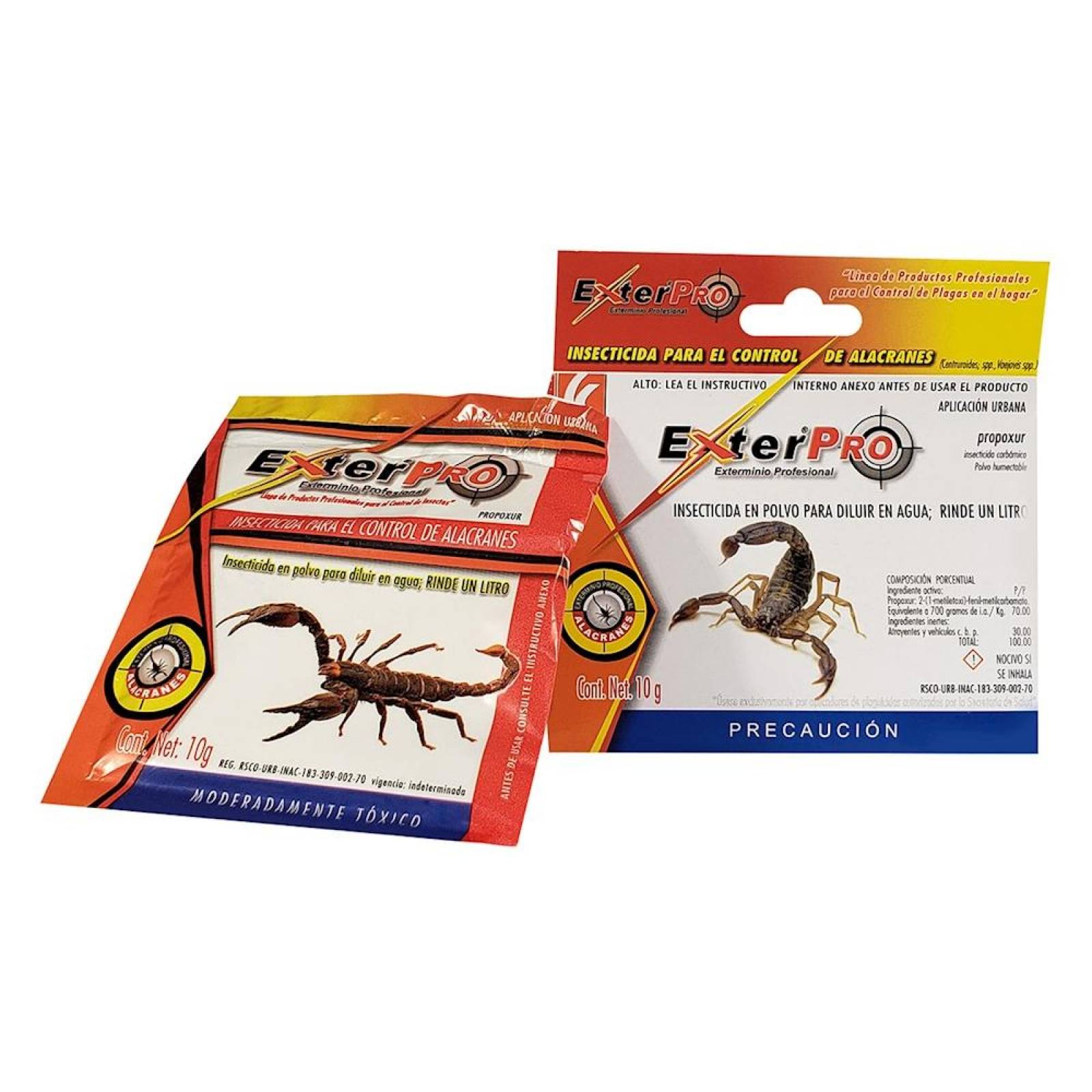 INSECTICIDA PARA EL CONTROL DE ALACRANES 10 GR MULTICOLOR EXTER PRO 