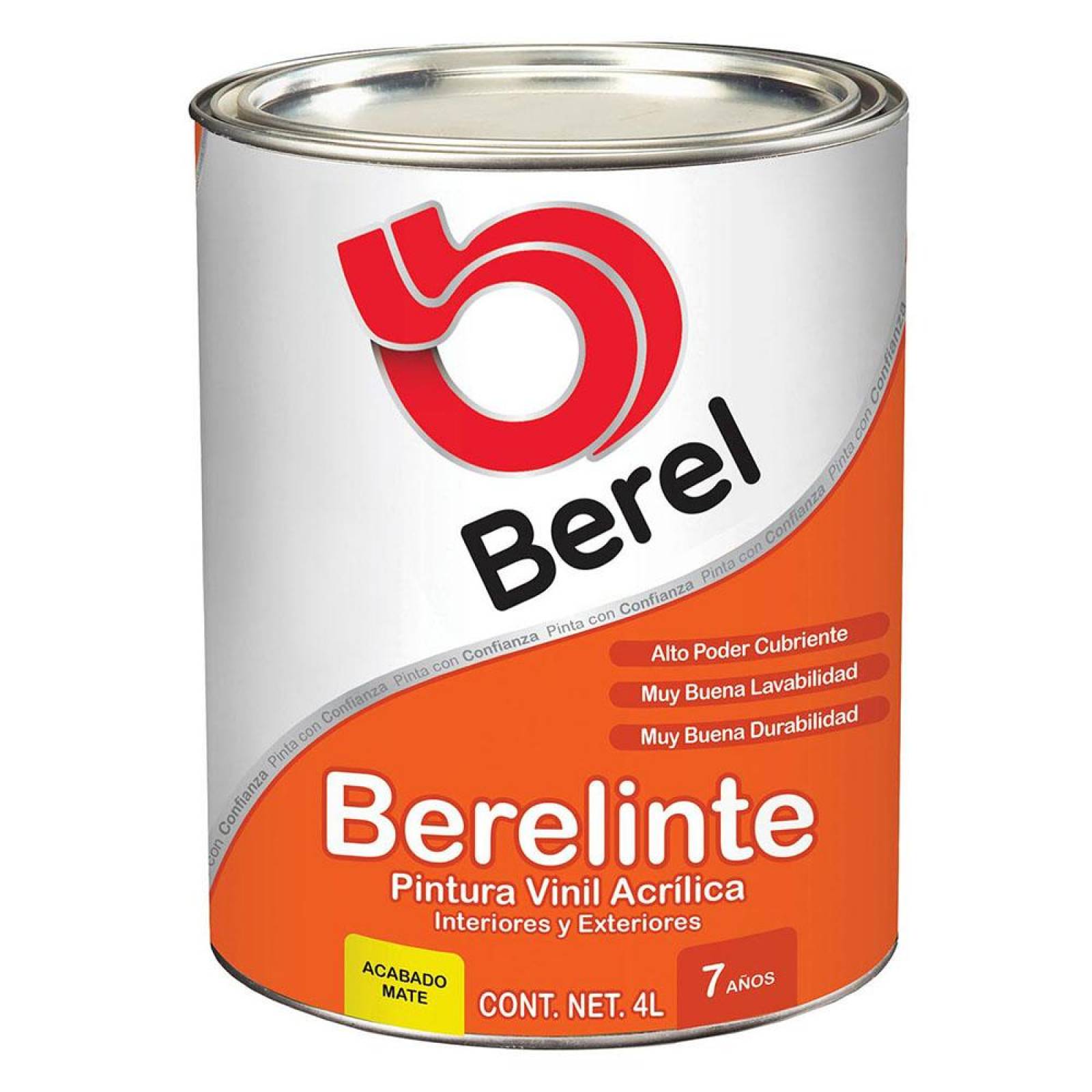 PINTURA VINIL ACRÍLICA PARA INTERIOR Y EXTERIOR BEREL BERELINTE 7 DE 4 LITROS MATE