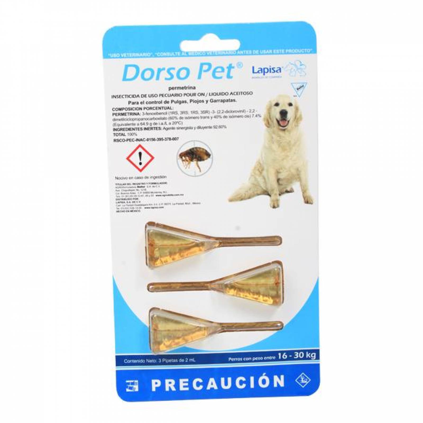GARRAPATICIDA PERROS 16 A 30 KG 3 PIEZAS 