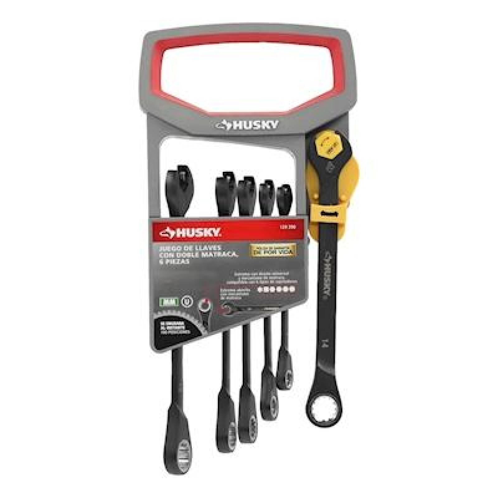 JUEGO DE LLAVES CON DOBLE MATRACA ACERO HUSKY 6 PIEZAS 