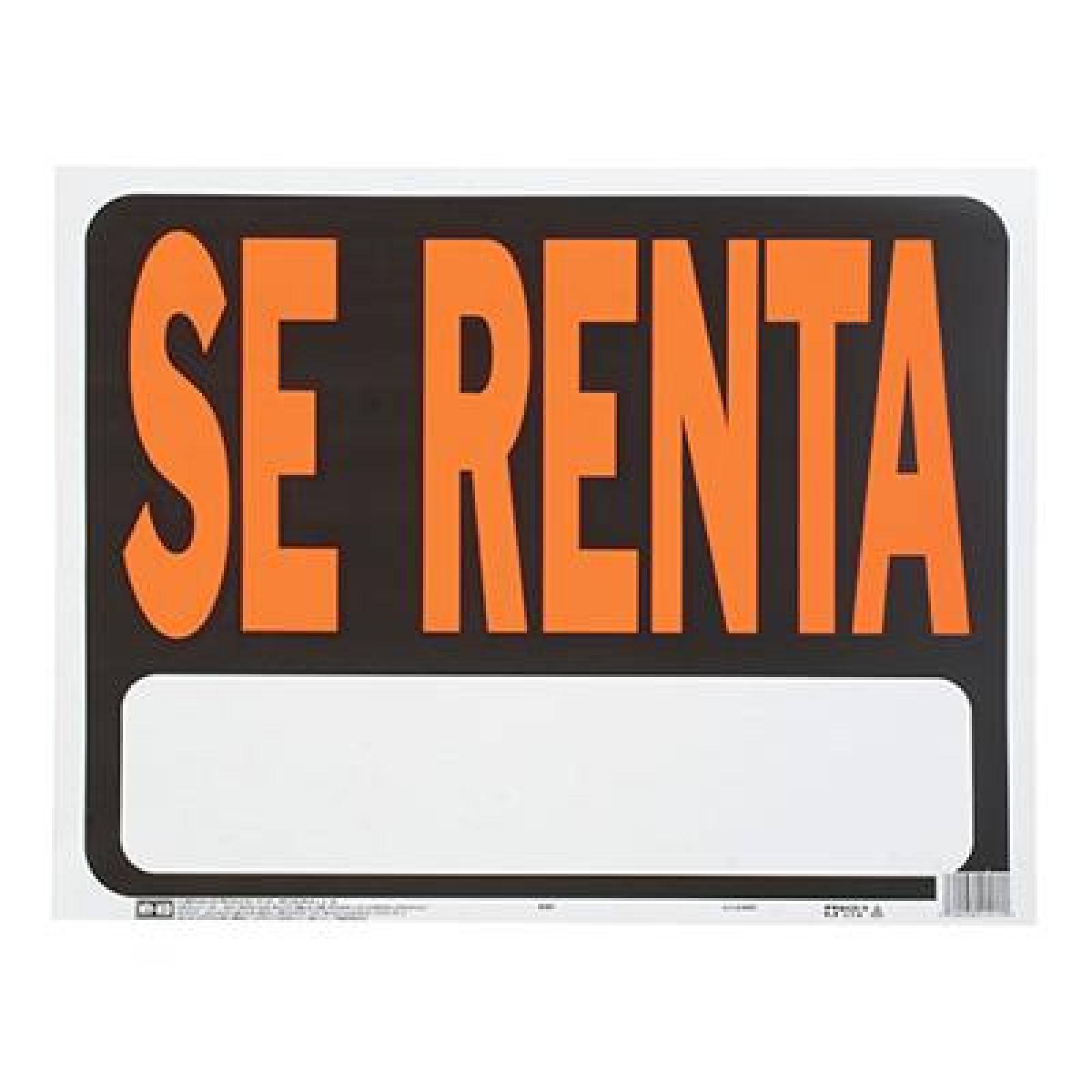 LETRERO DE PLÁSTICO PARA PARED SE RENTA DE 47 X 37 CM 