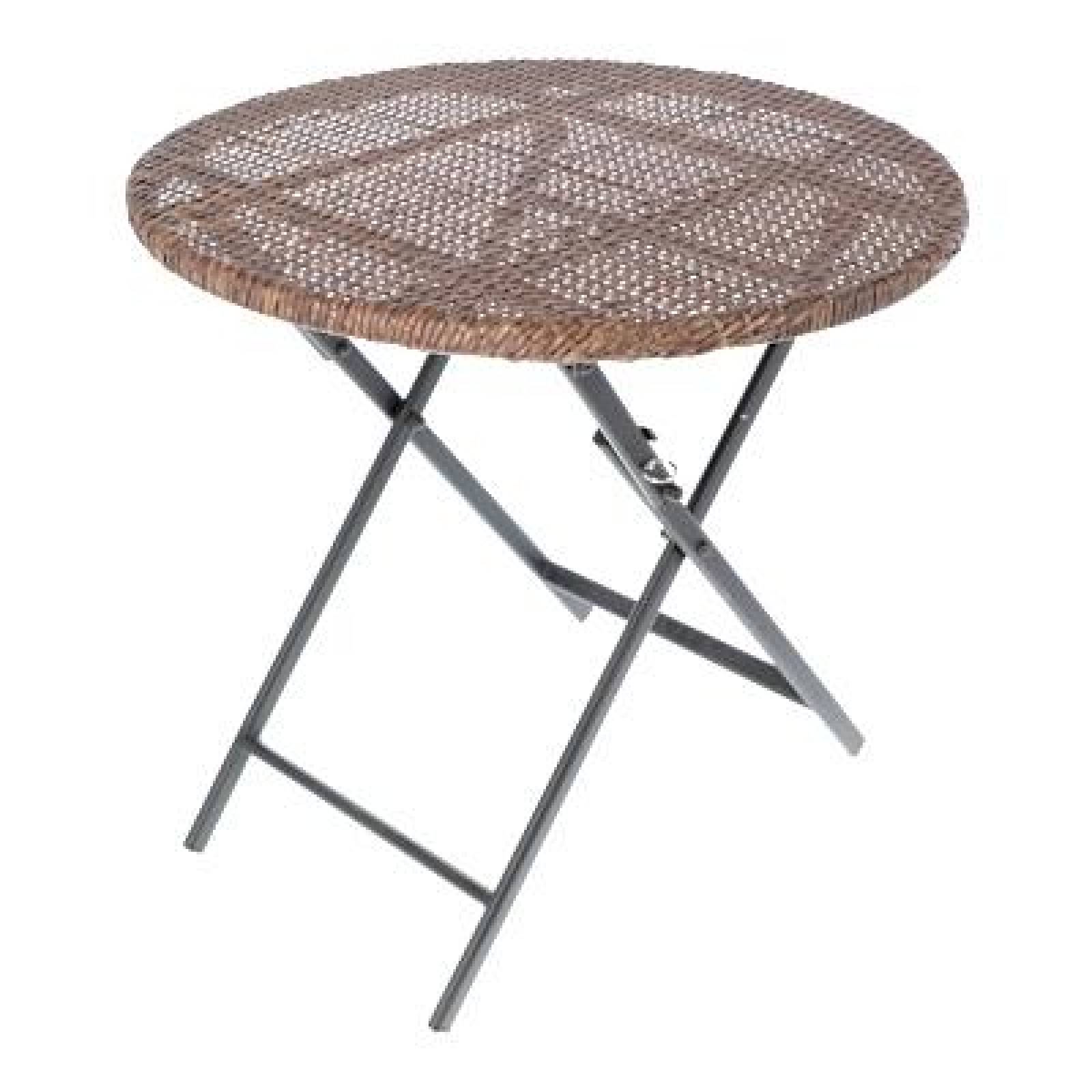 MESA REDONDA PLEGABLE 77 X 75 CM CAFÉ ESTRUCTURA HIERRO Y RATÁN 