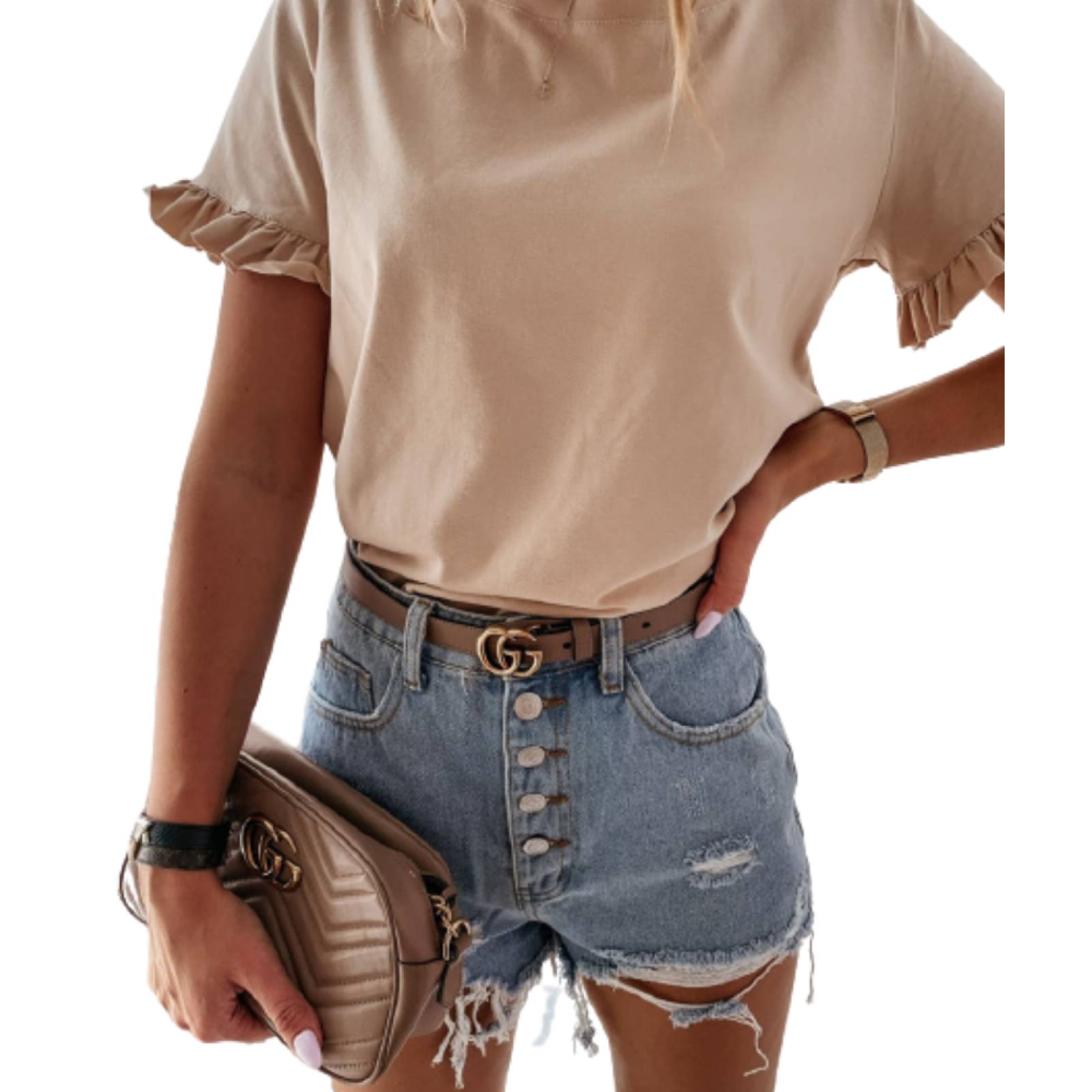 Blusa Casual Oficina Con Volantes Para Mujer M-015 