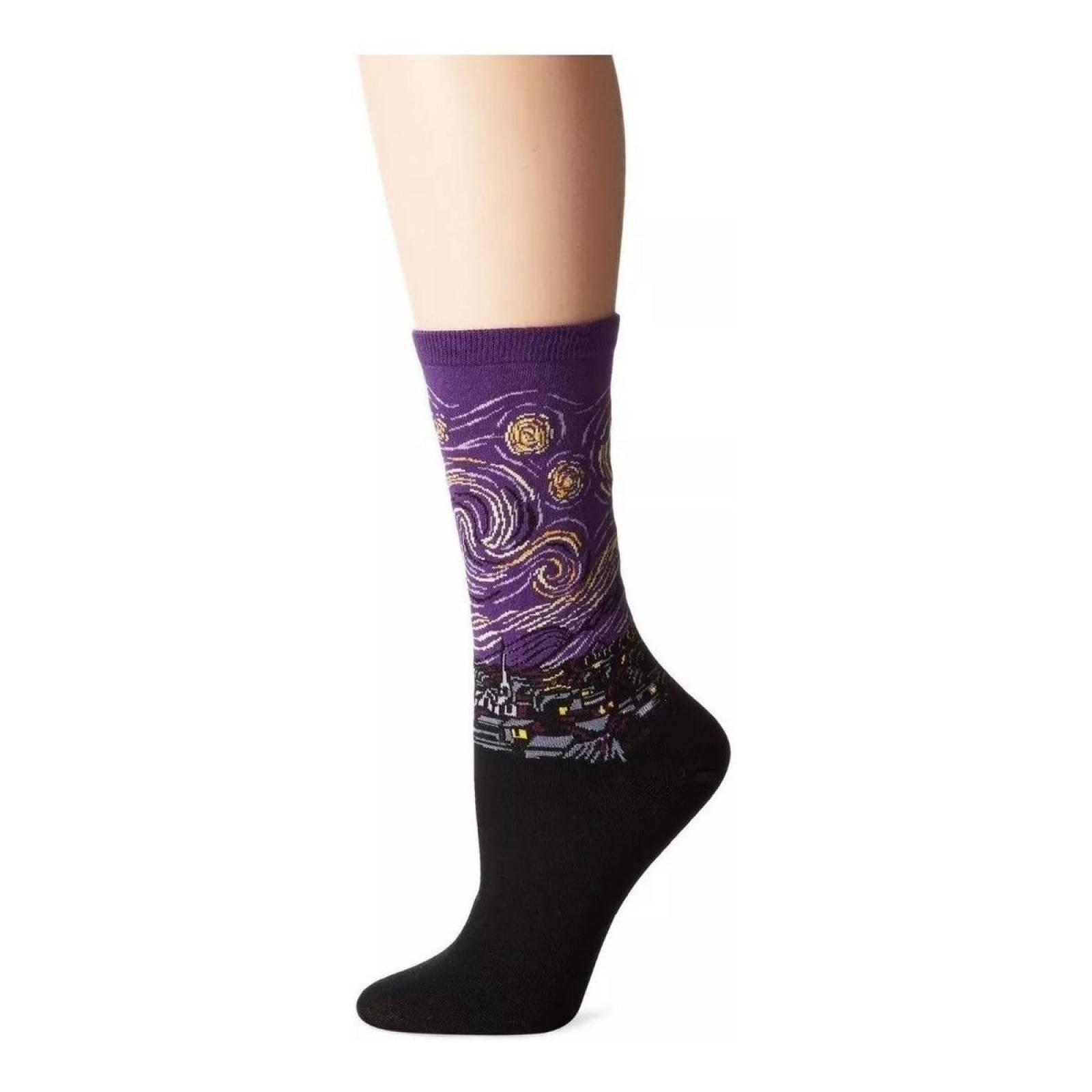Calcetines Obras De Arte Unisex Pintura Escultura Mpb-257 La Noche Estrellada Purpura
