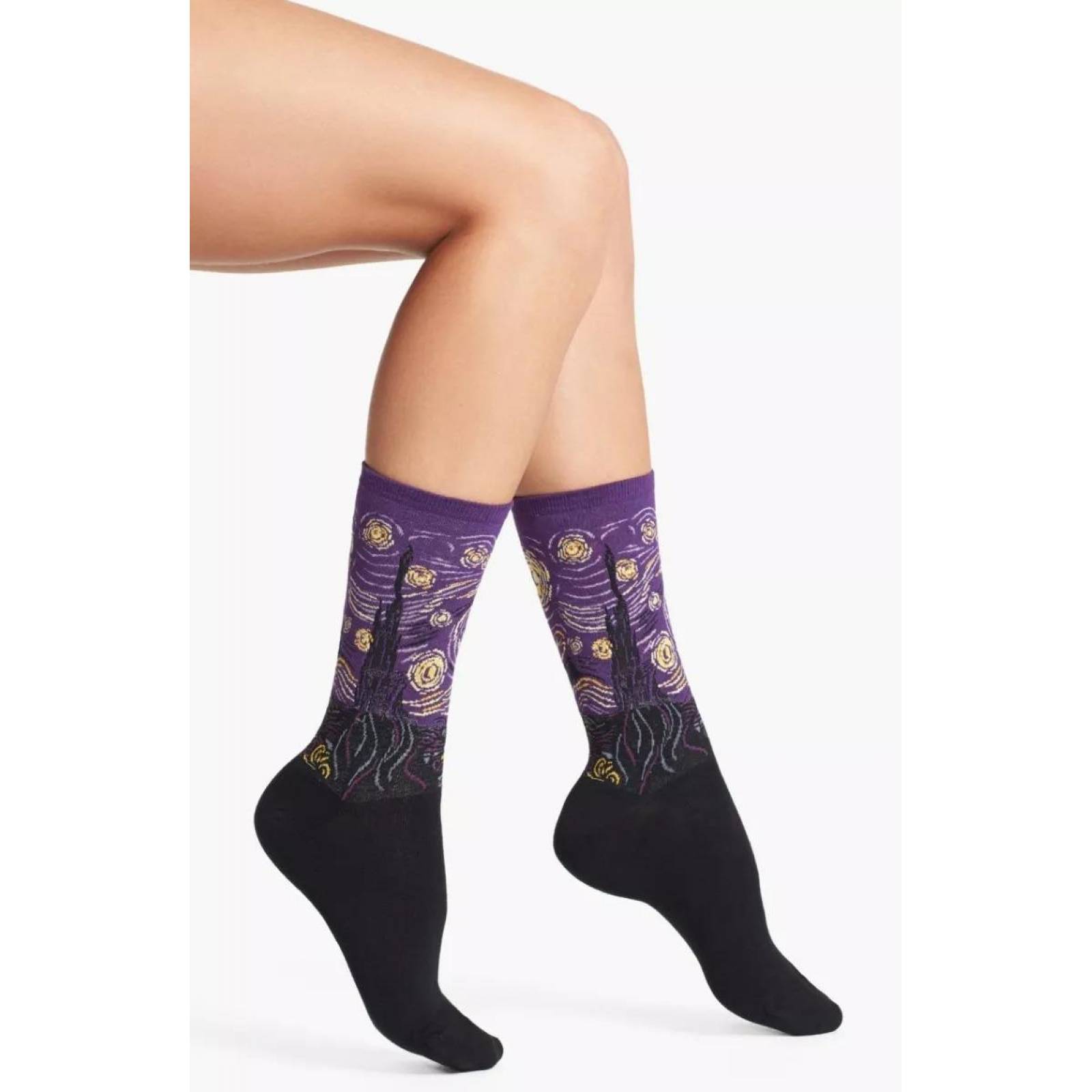 Calcetines Obras De Arte Unisex Pintura Escultura Mpb-257 La Noche Estrellada Purpura