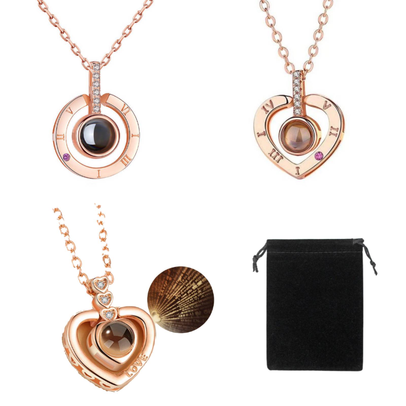 3 Collares Proyeccion Te amo 100 Idiomas + Bolsa De Terciopelo 