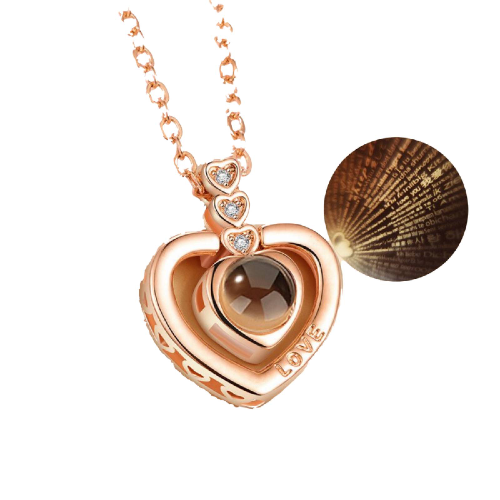 3 Collares Proyeccion Te amo 100 Idiomas + Bolsa De Terciopelo 