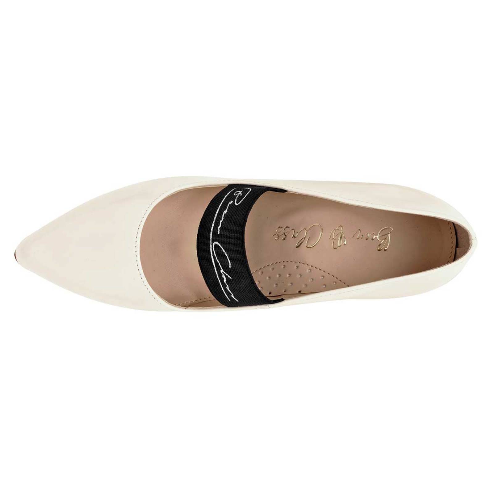 BEEN CLASS ZAPATILLA DE PUNTA CERRADA BLANCO CHAROL CON ELASTICO TACON DE AGUJA 9 CM