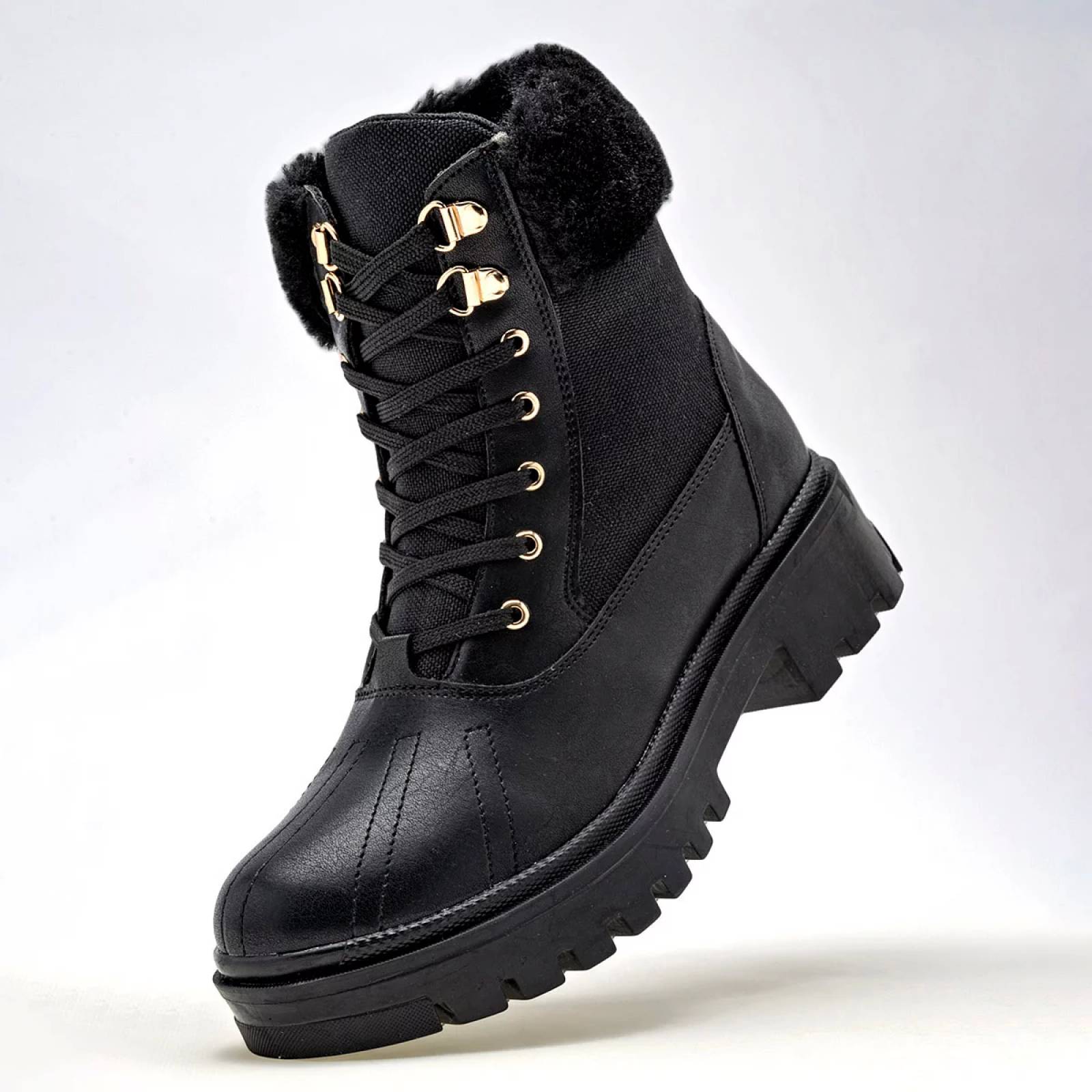 BOTA CHUNKY CON PELUCHE Y AGUJETA Lady one NA1200 Color Negro PARA