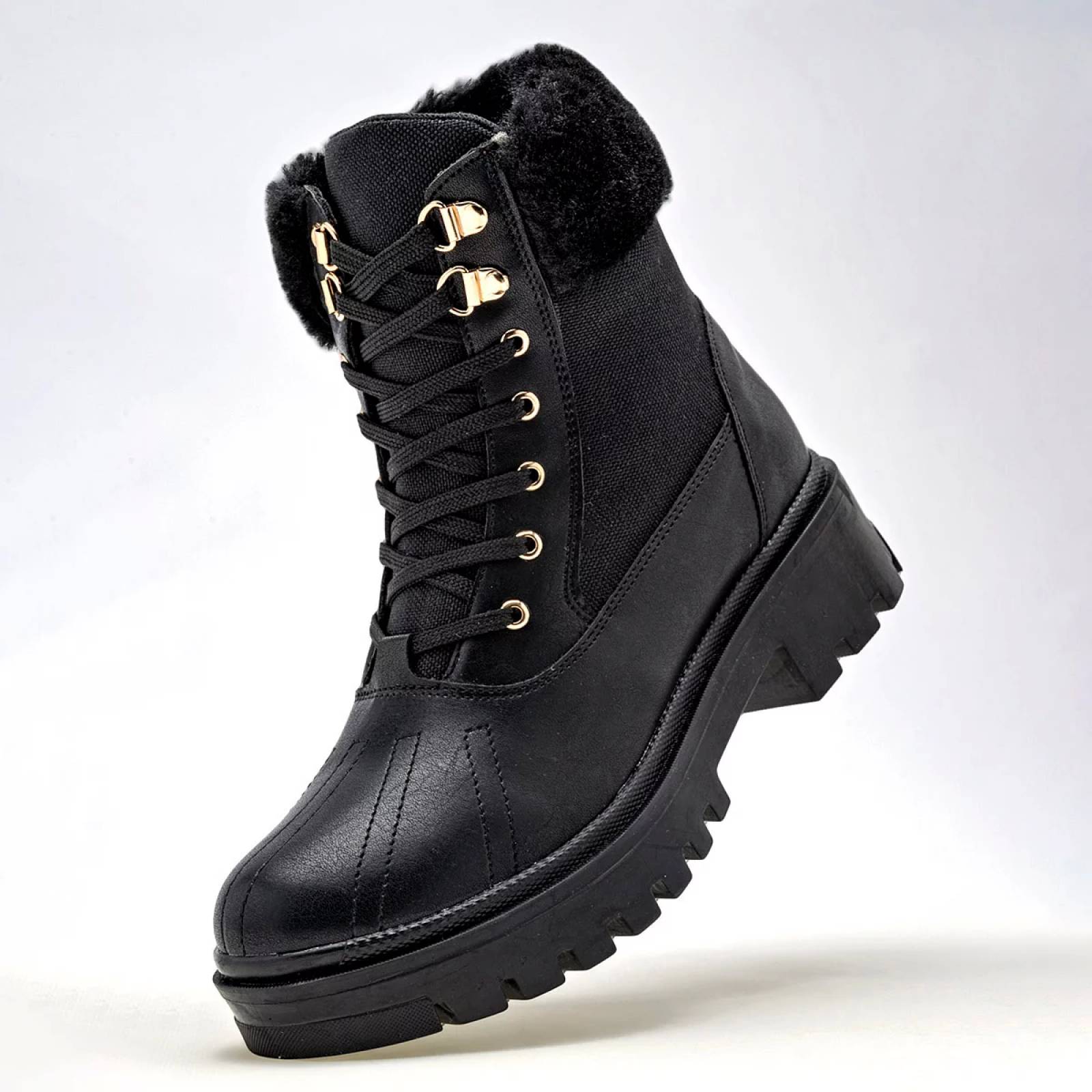 BOTA CHUNKY CON PELUCHE Y AGUJETA Lady one NA1200 Color Negro PARA Mujer Tx7