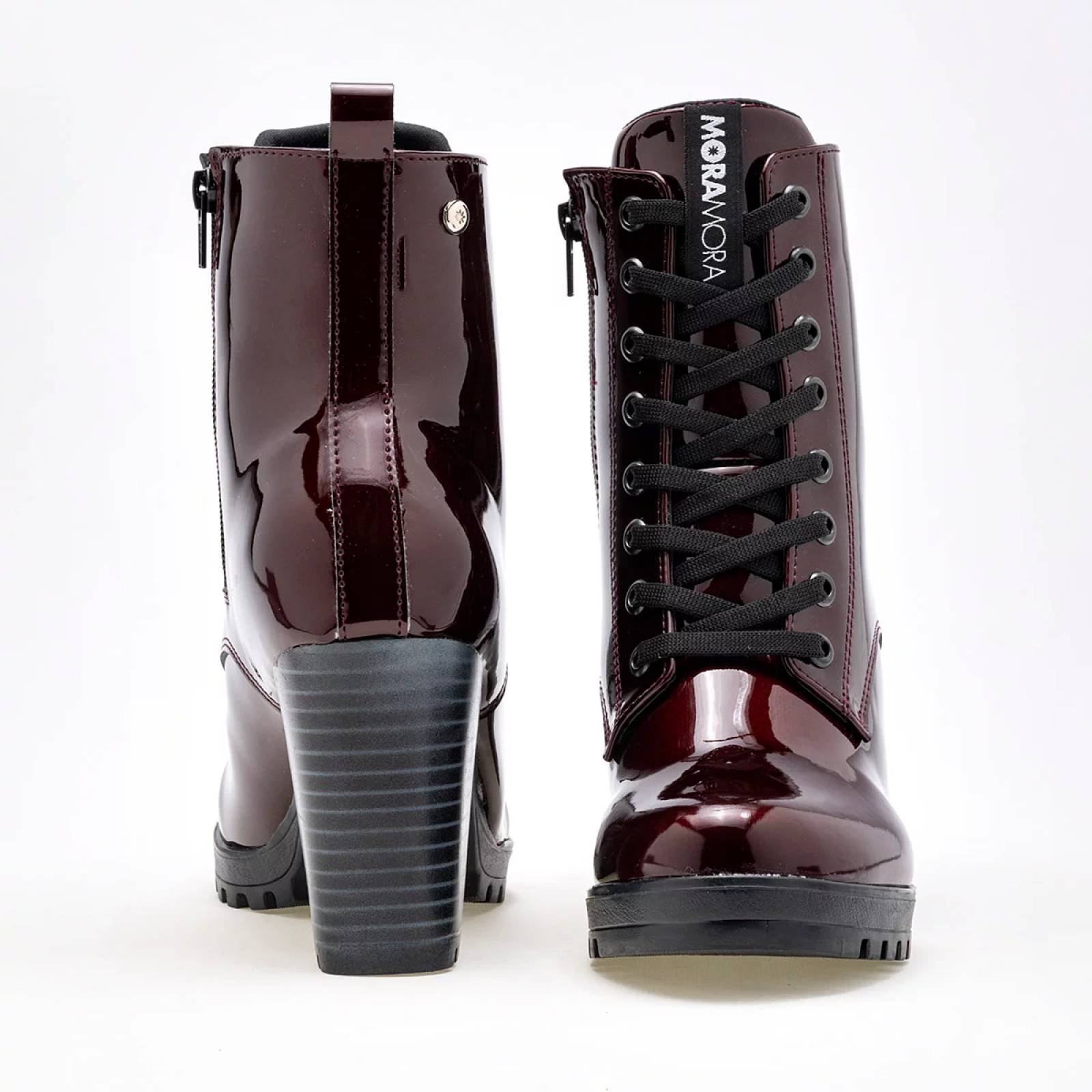 BOTA CHAROL CON AGUJETA Y TACON CUADRADO Moramora 2011030 Color Vino PARA Mujer Tx7