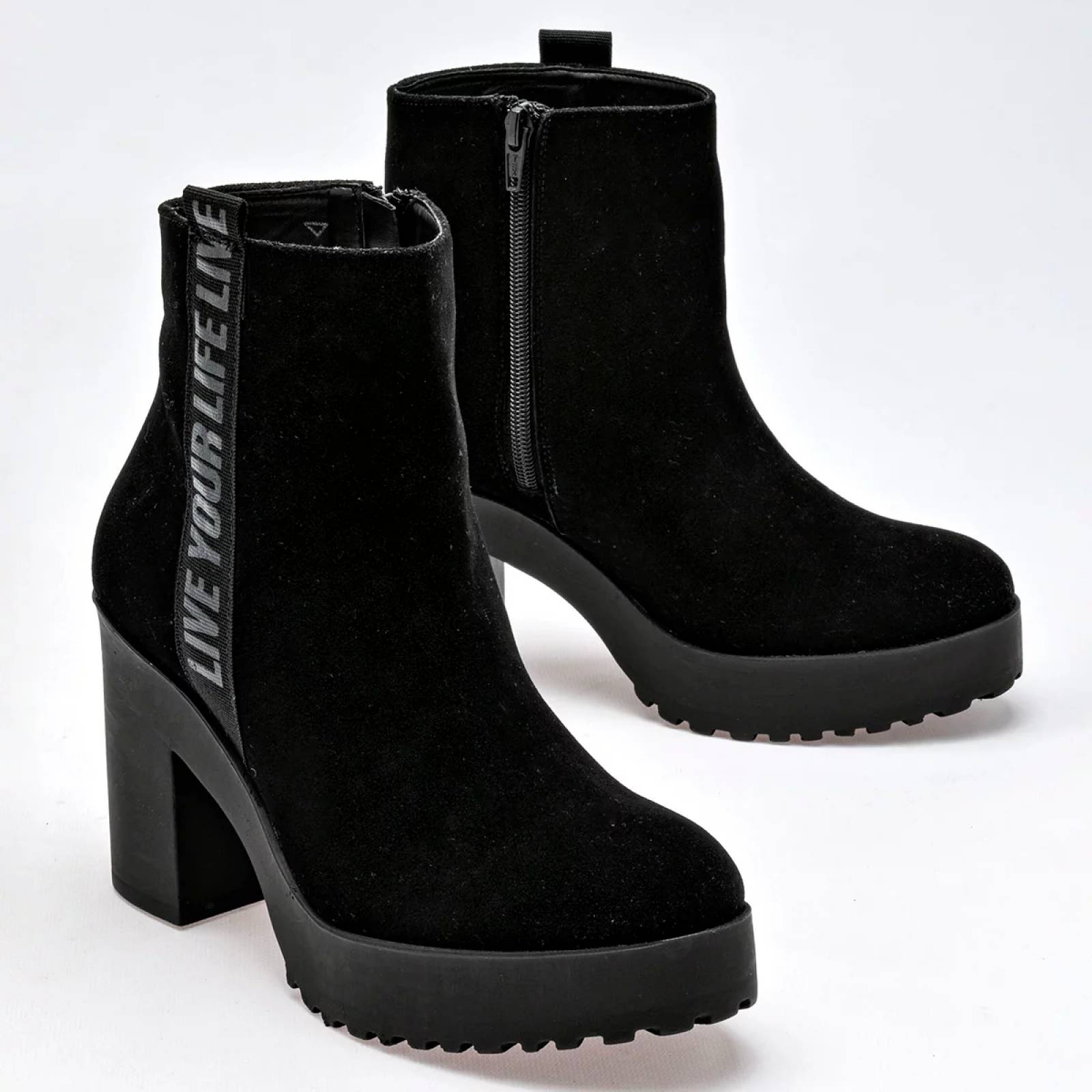 BOTA GAMUZA TACON CUADRADO Taguesi 1011011 Color Negro PARA Mujer Tx7