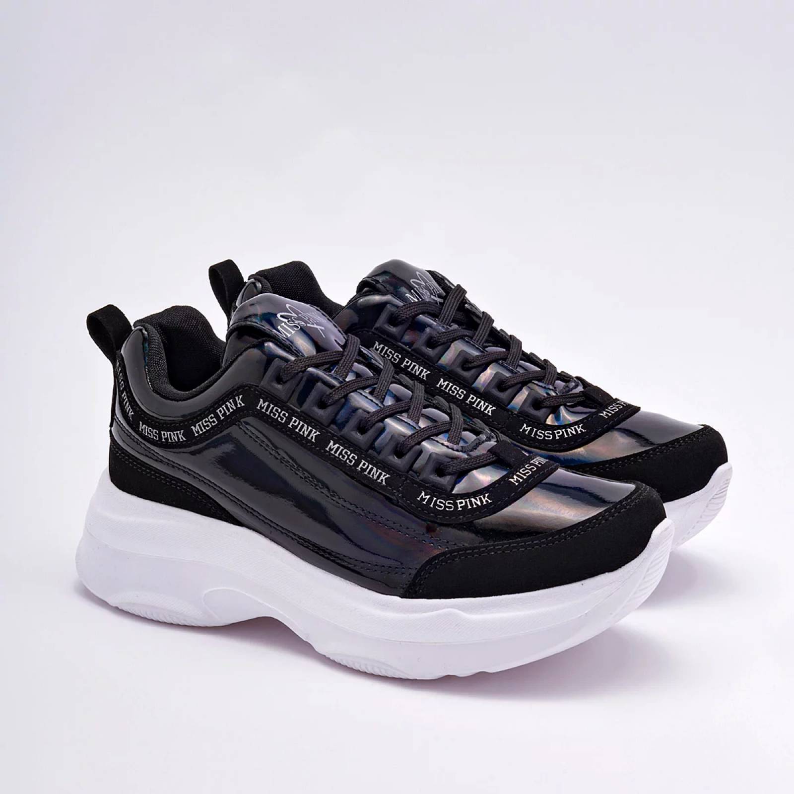 TENIS CHUNKY METALICO Miss pink 711A Color Negro PARA Mujer Tx7