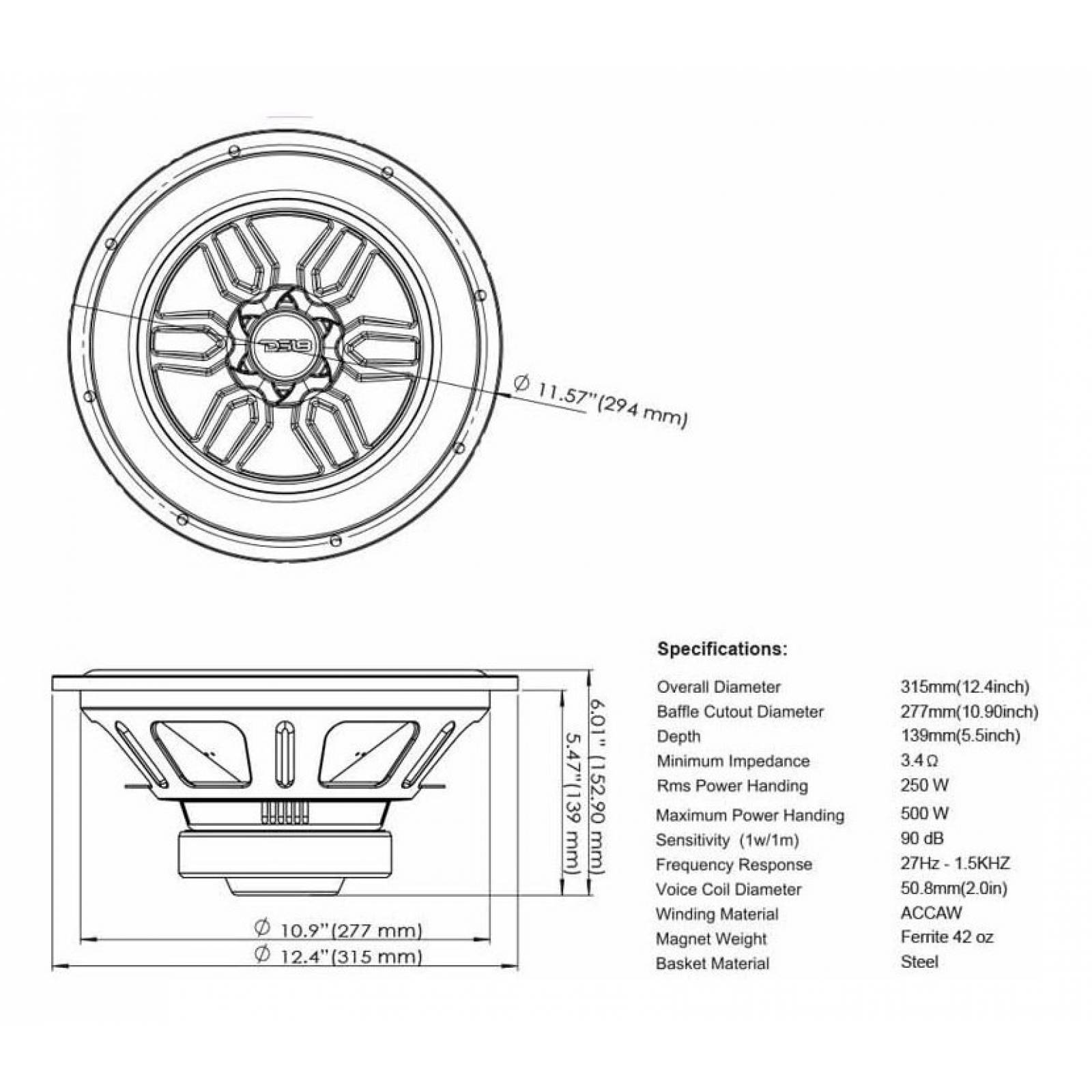 Subwoofer Ds18 Slc md12 Bobina Sencilla 12 1000w Máx 4 ohms