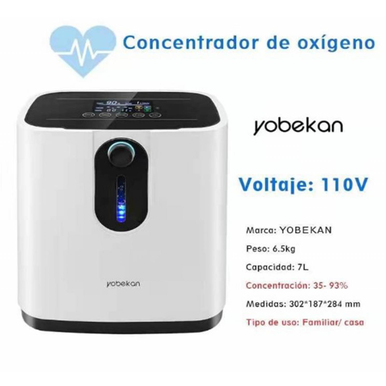 CONCENTRADOR DE OXIGENO DOMESTICO MARCA:YOBEKAN 7 Litros