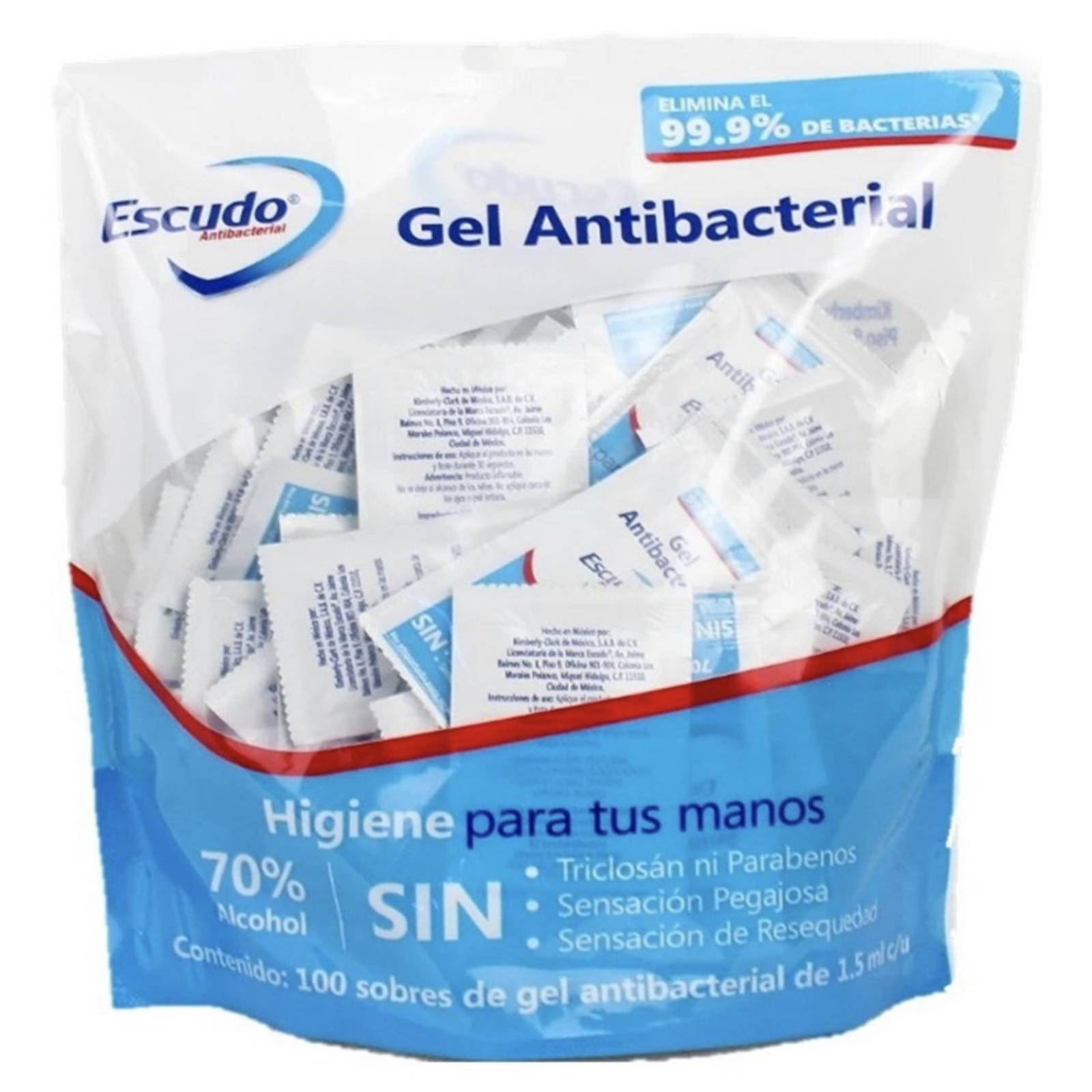 Caja de 1200 Sobres Gel Antibacterial Marca ESCUDO 15 Ml C U