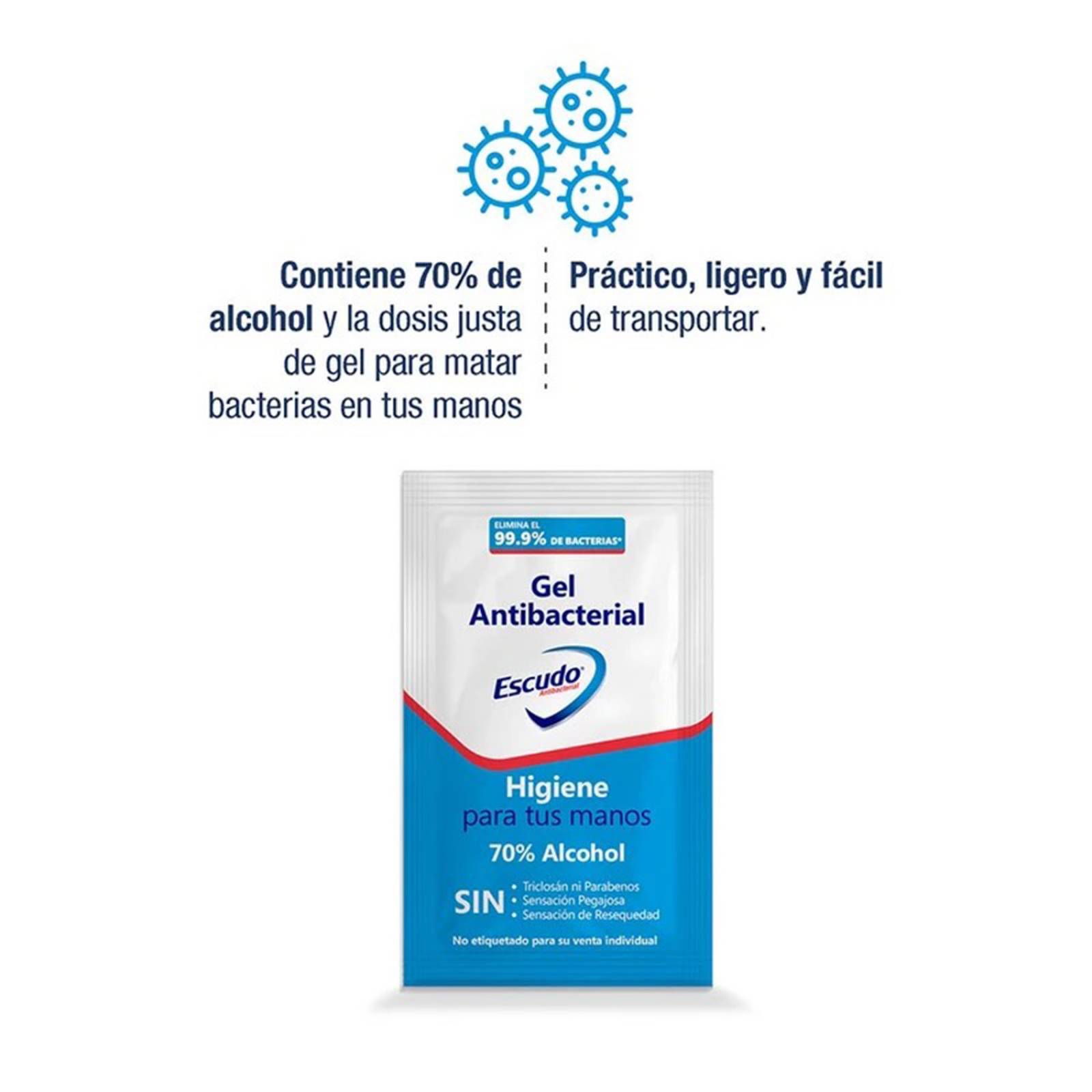 Caja de 1200 Sobres Gel Antibacterial Marca ESCUDO 15 Ml C U