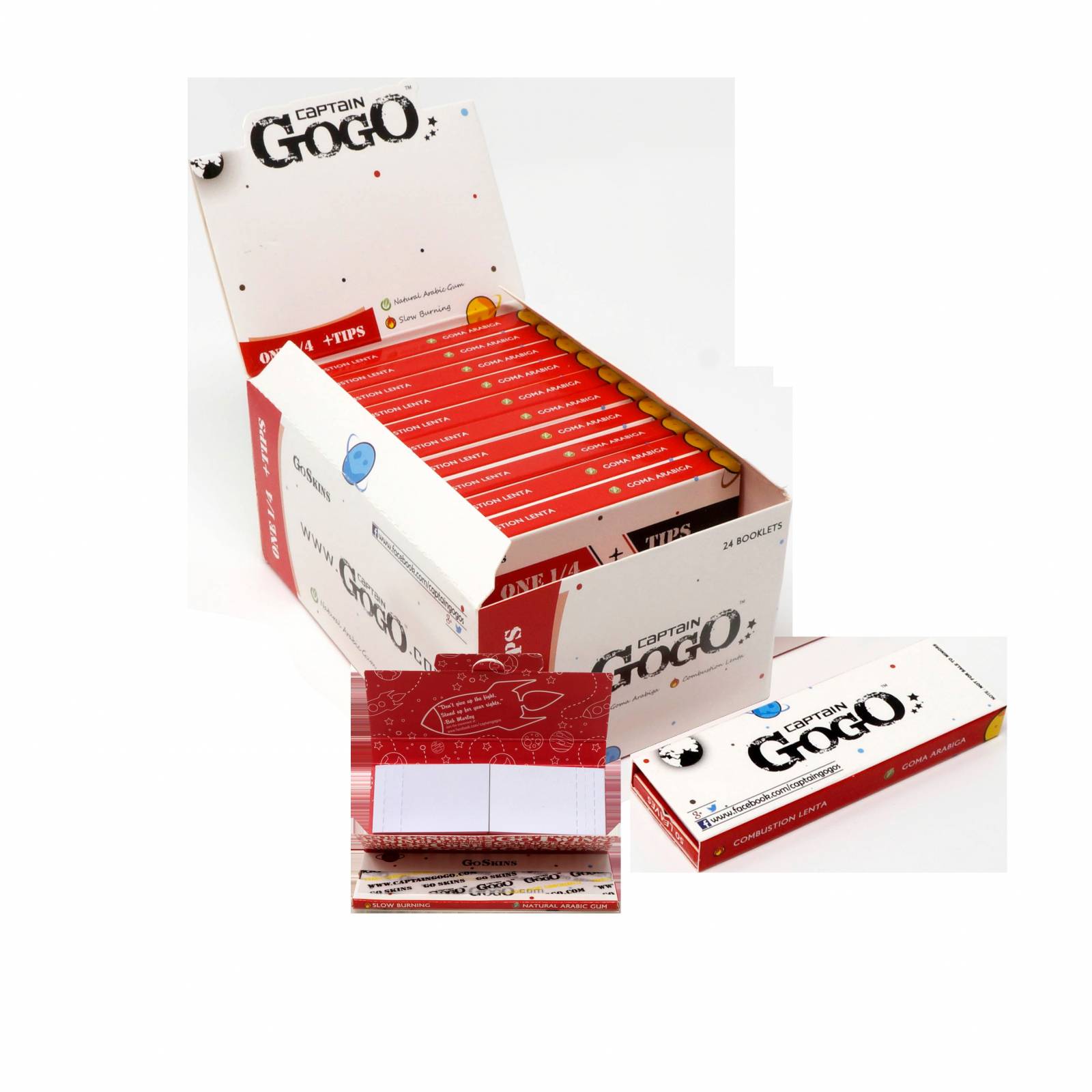 Papel para fumar Premium 1 1 4 Plus Tips Marca Captain Gogo Caja con 24 Libros 