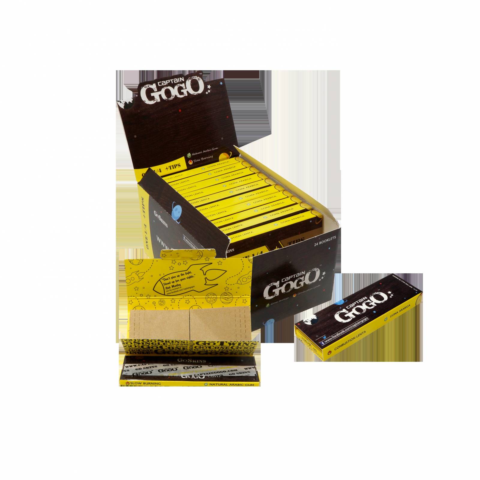 Papel para fumar Premium 1 1 4 Plus Tips Marca Captain Gogo Caja con 24 Libros 