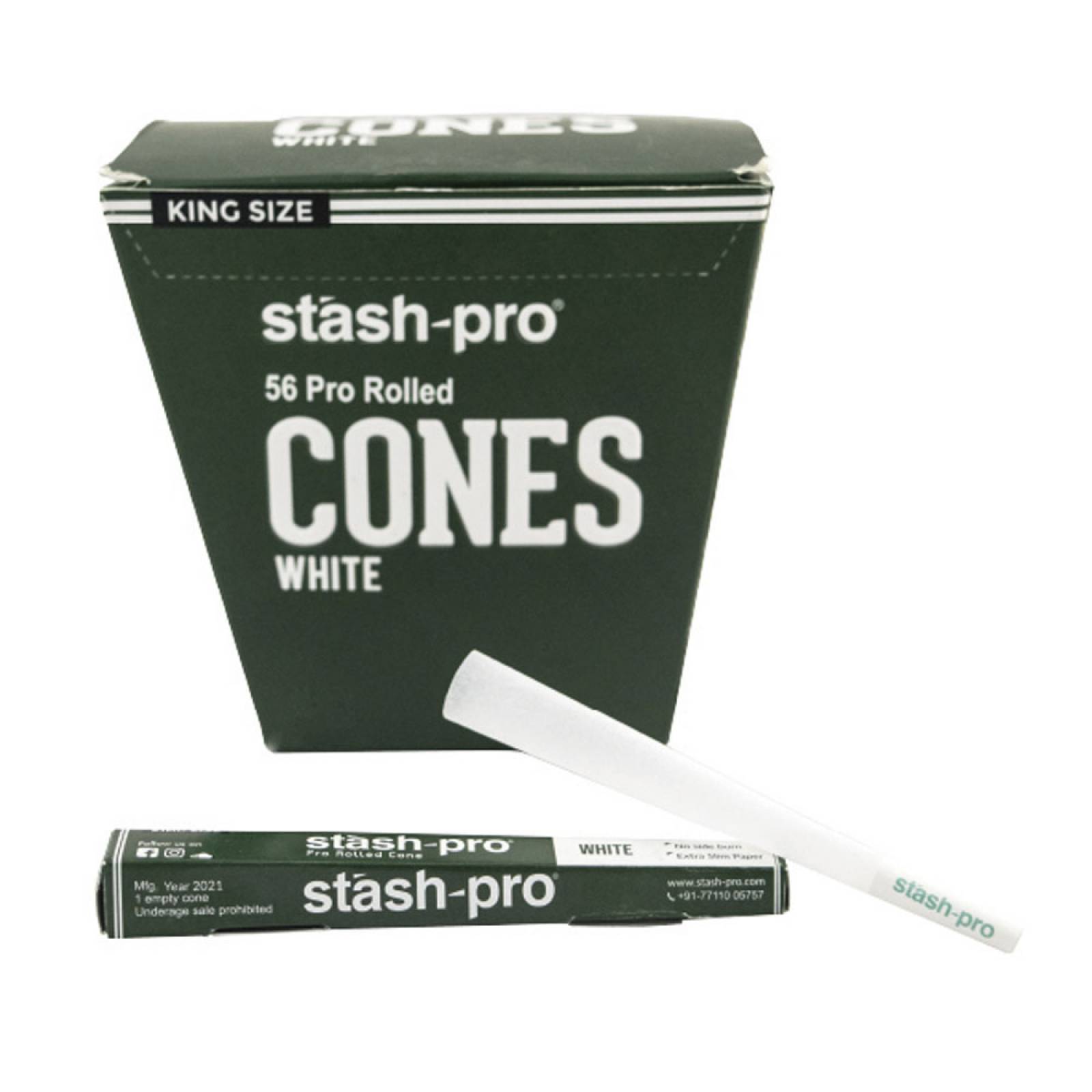 Caja de 56 conos pre rolados Pro blancos King Size ultra fino Marca STASH PRO