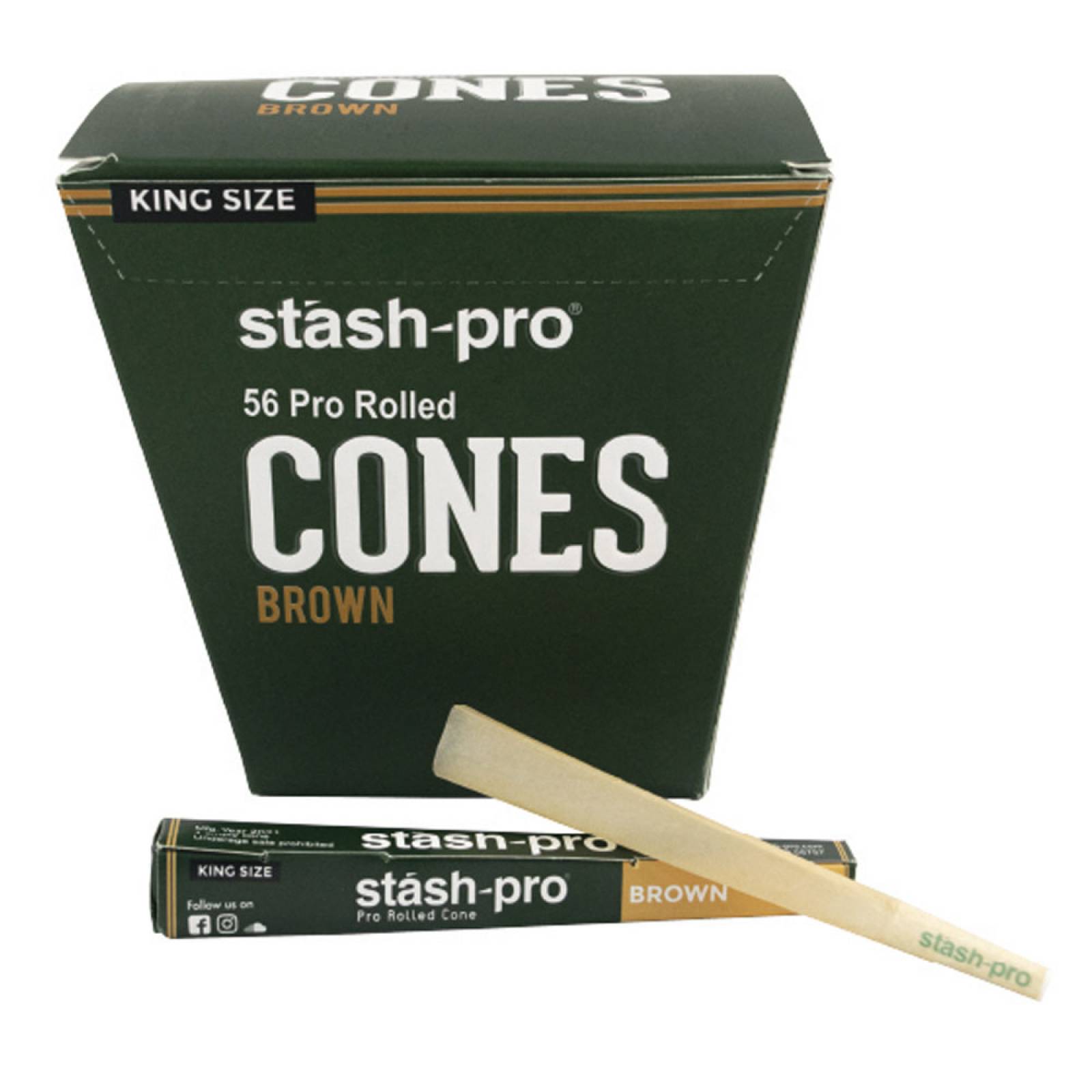 Caja de 56 conos pre rolados Pro color cafe King Size ultra fino Marca STASH PRO