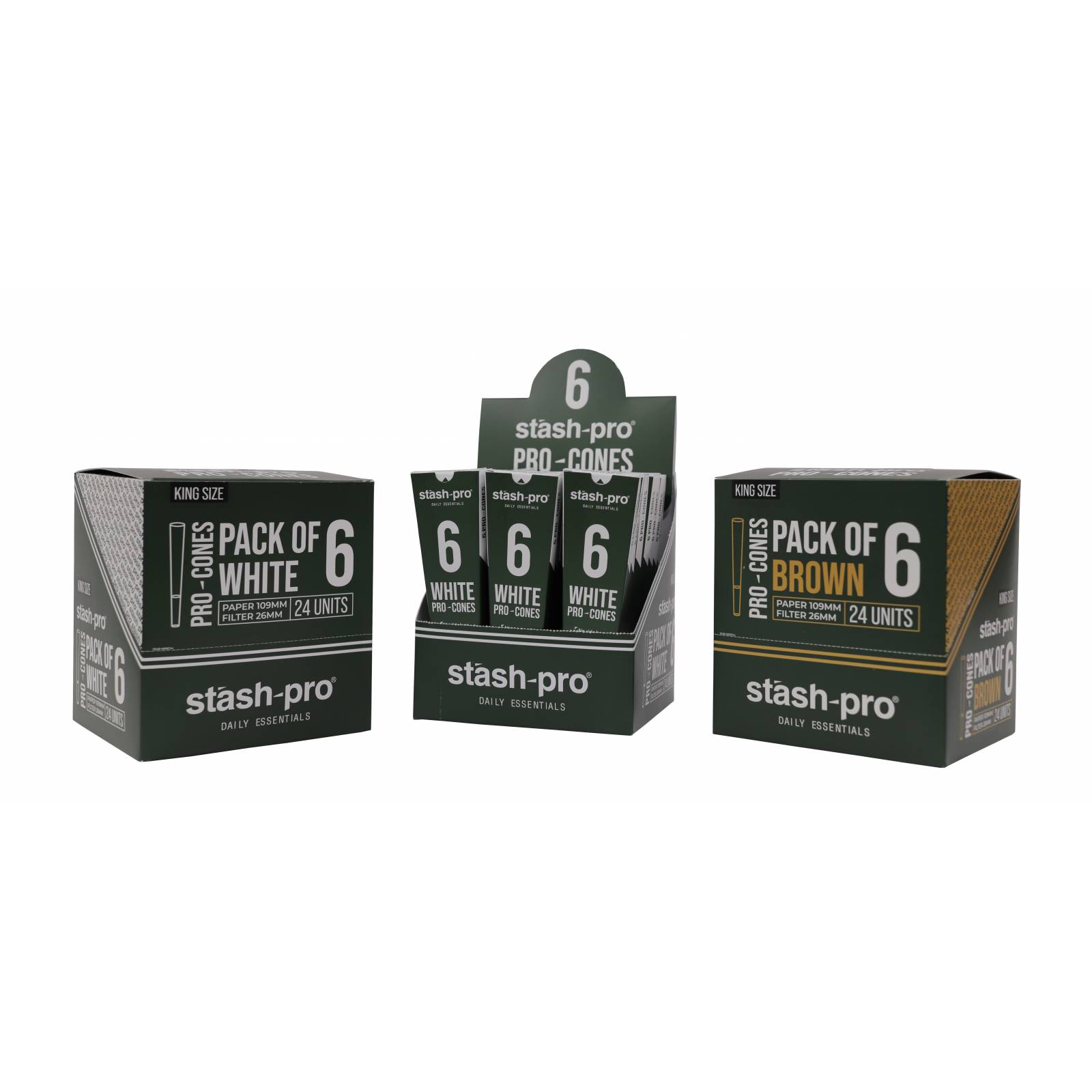 Caja de 24 packs de conos pre rolados Pro 6 109 Mm ultra fino Marca STASH PRO