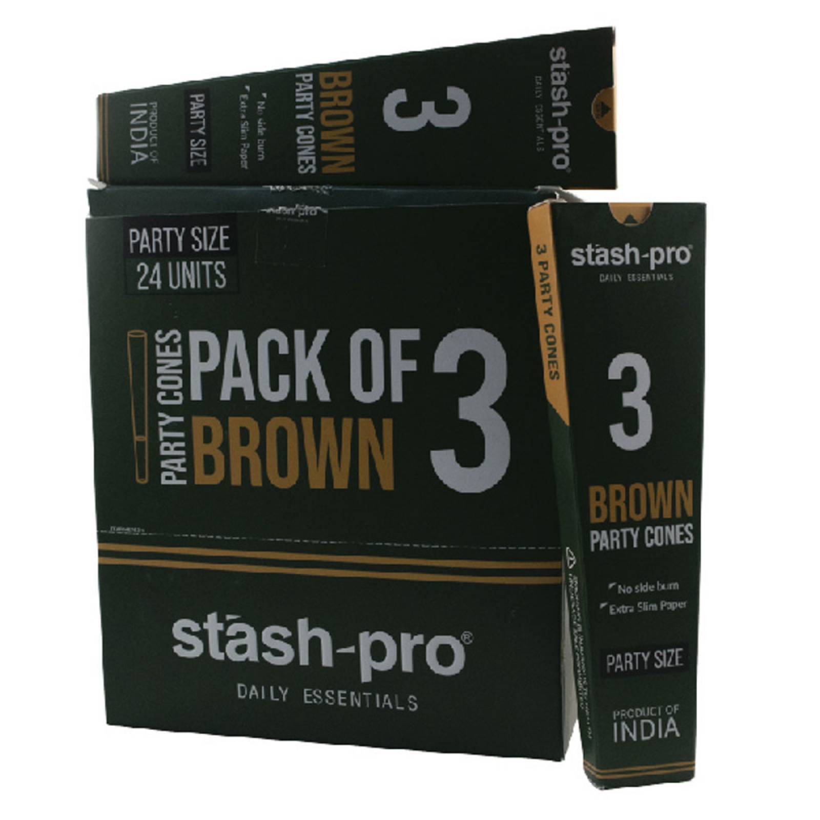 Caja de 24 packs de conos pre rolados Pro 3 Party ultra fino Marca STASH PRO