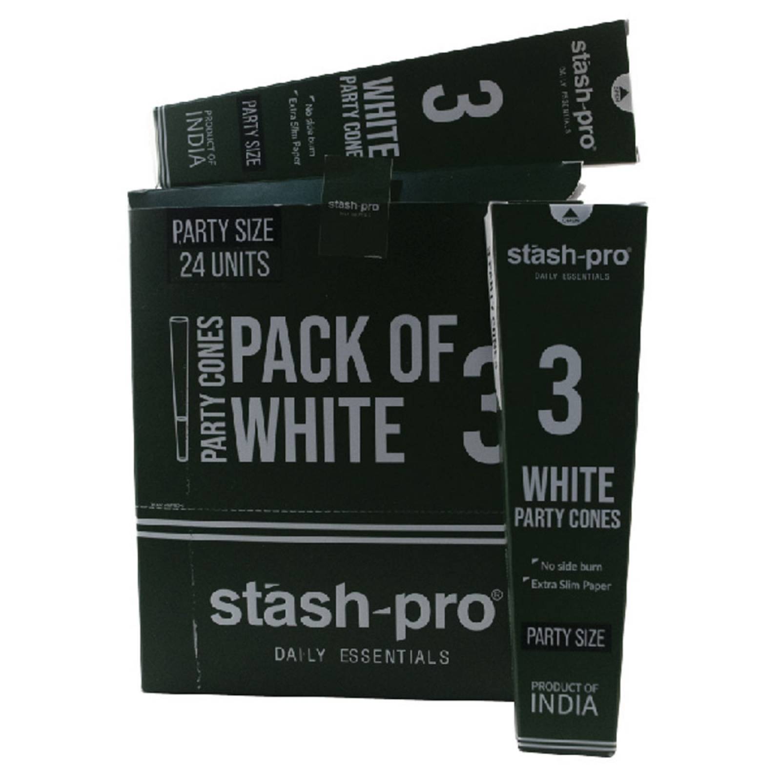 Caja de 24 packs de conos pre rolados Pro 3 Party ultra fino Marca STASH PRO