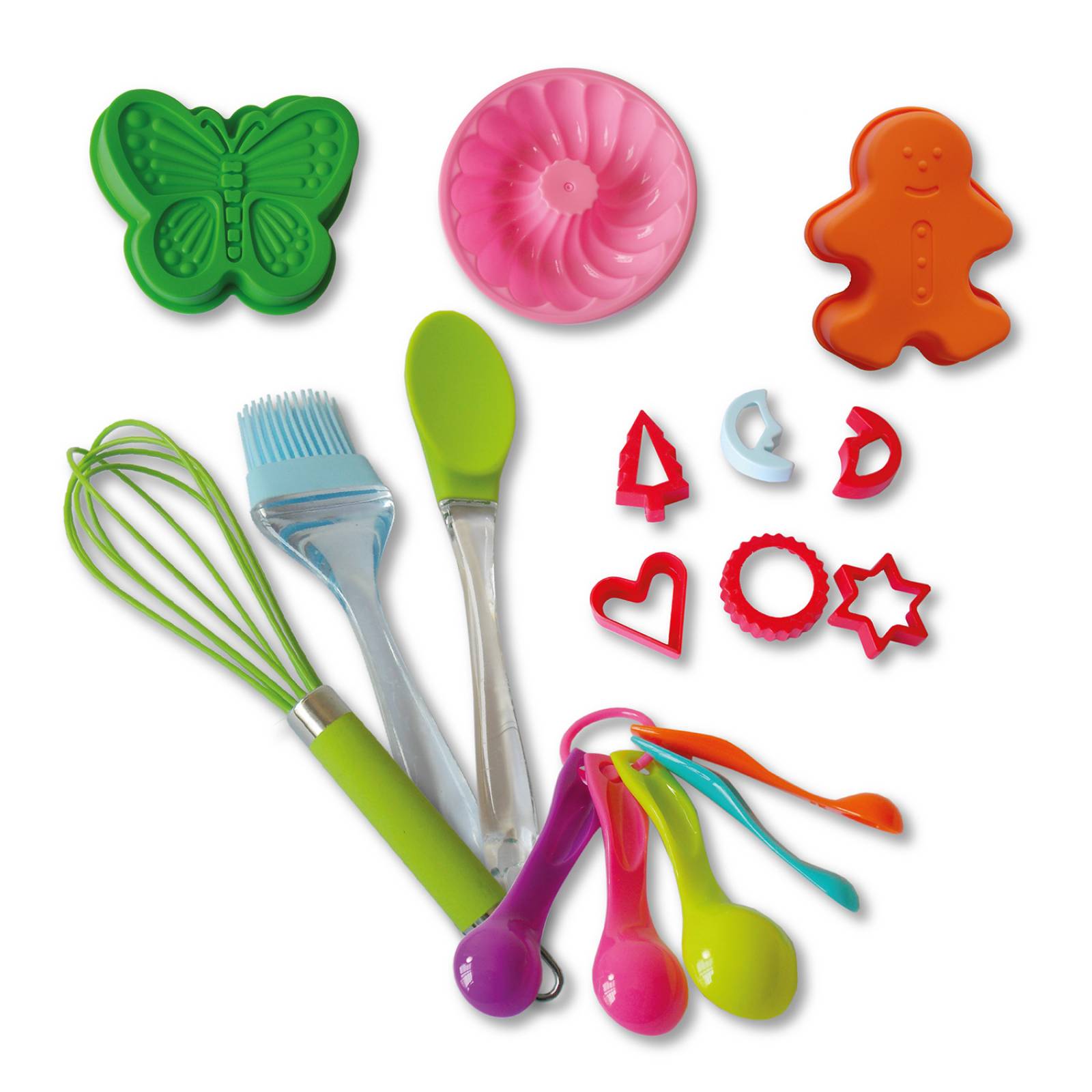 RD ROYAL COOK Juego de 18 Pzs de Cocina para Niños: Moldes Palas Brochas Miserable Y Cucharas Medidoras