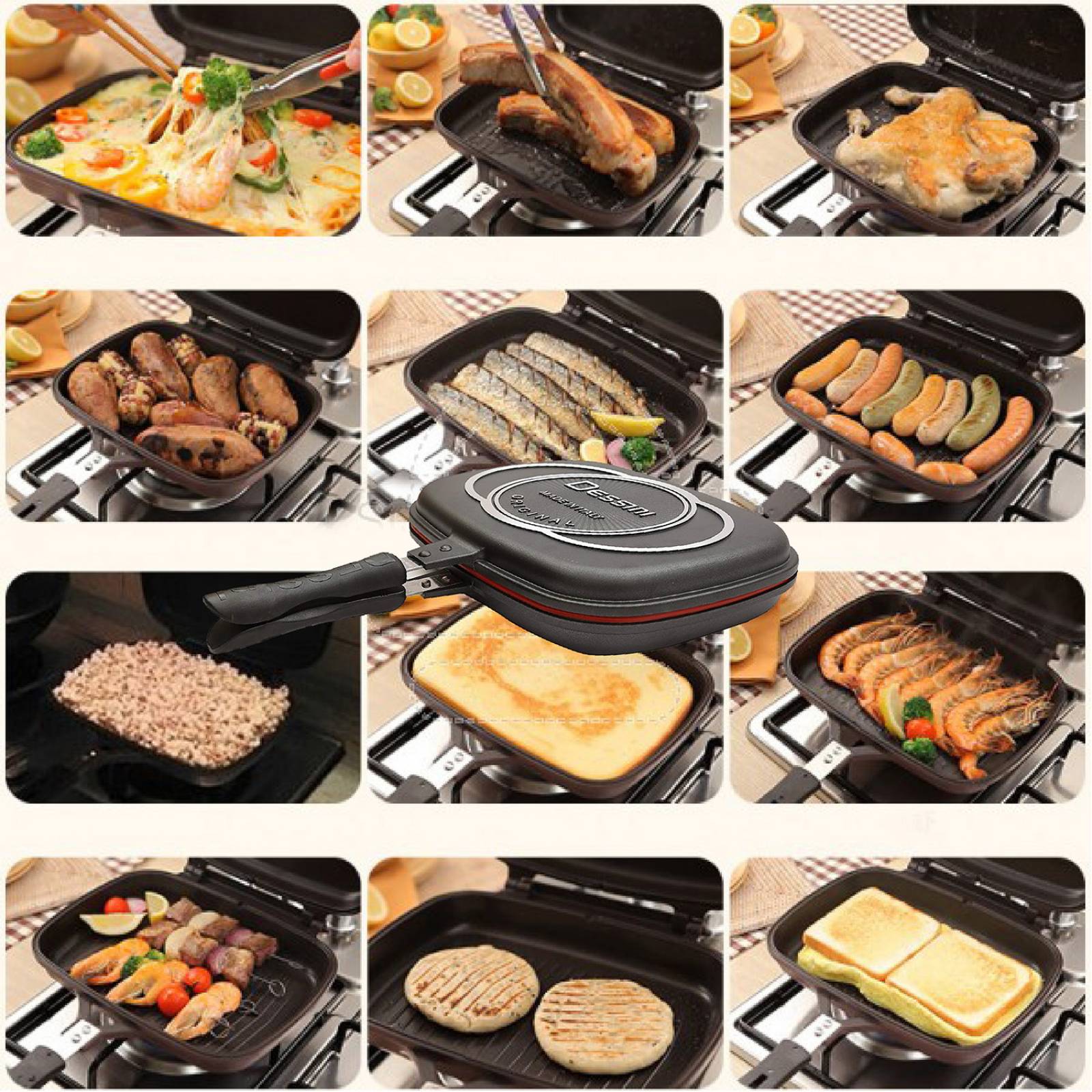 RD ROYAL COOK Sartén Doble Cara Portátil Gris