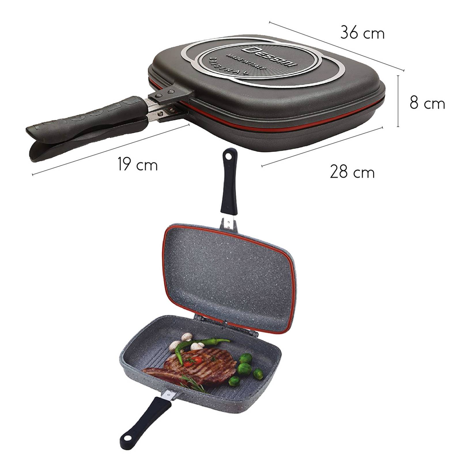 RD ROYAL COOK Sartén Doble Cara Portátil Gris