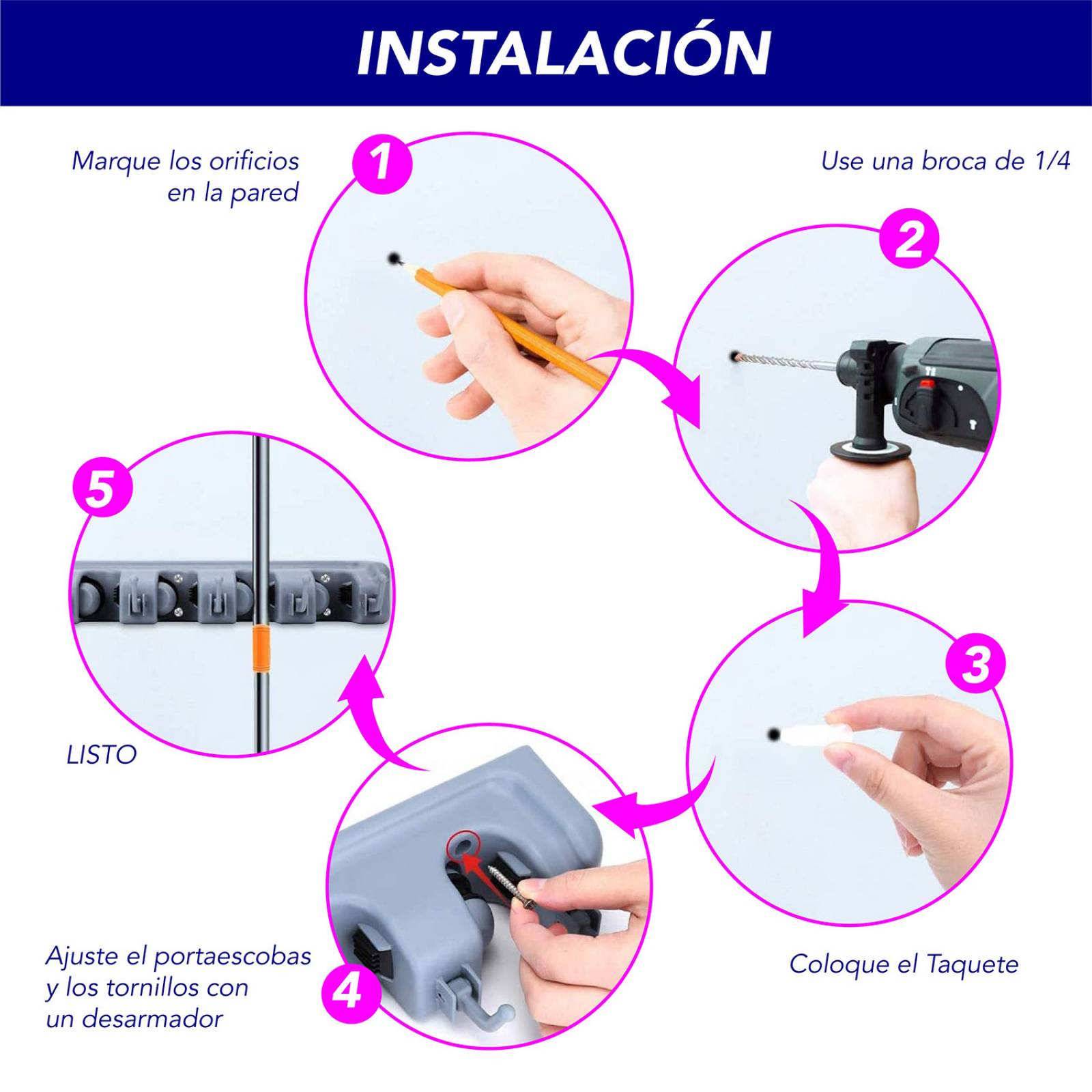 CHIC FANTASY Organizador de escobas Colgante de escobas organizador de pared y clóset