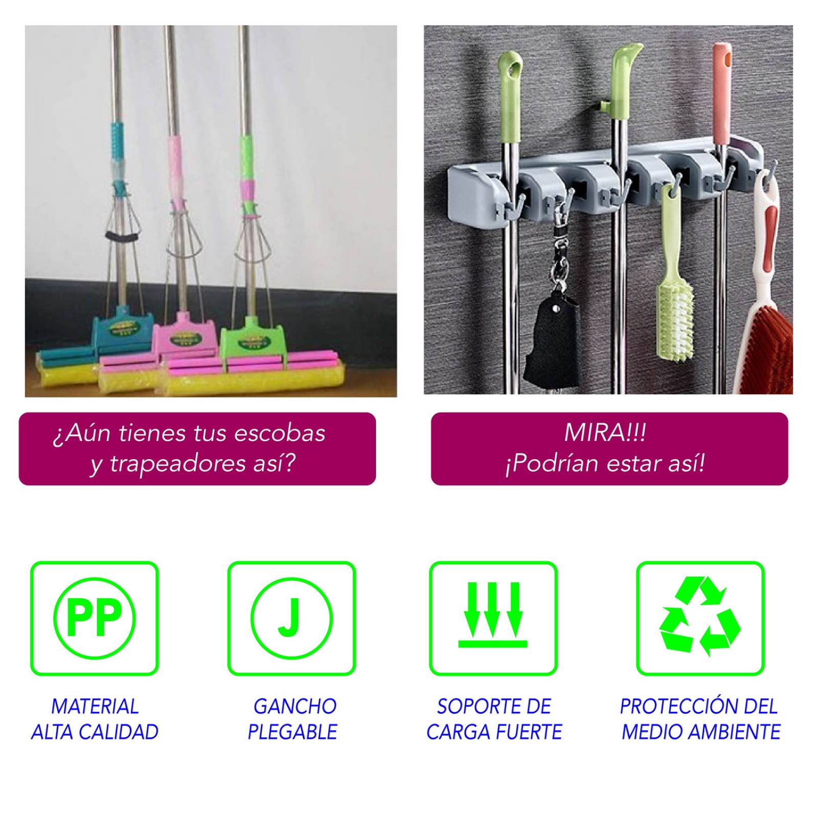 CHIC FANTASY Organizador de escobas Colgante de escobas organizador de pared y clóset