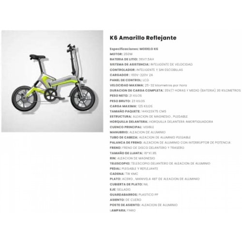 Bicicleta Eléctrica Plegable Marca I HEE de Alta tecnología 250W