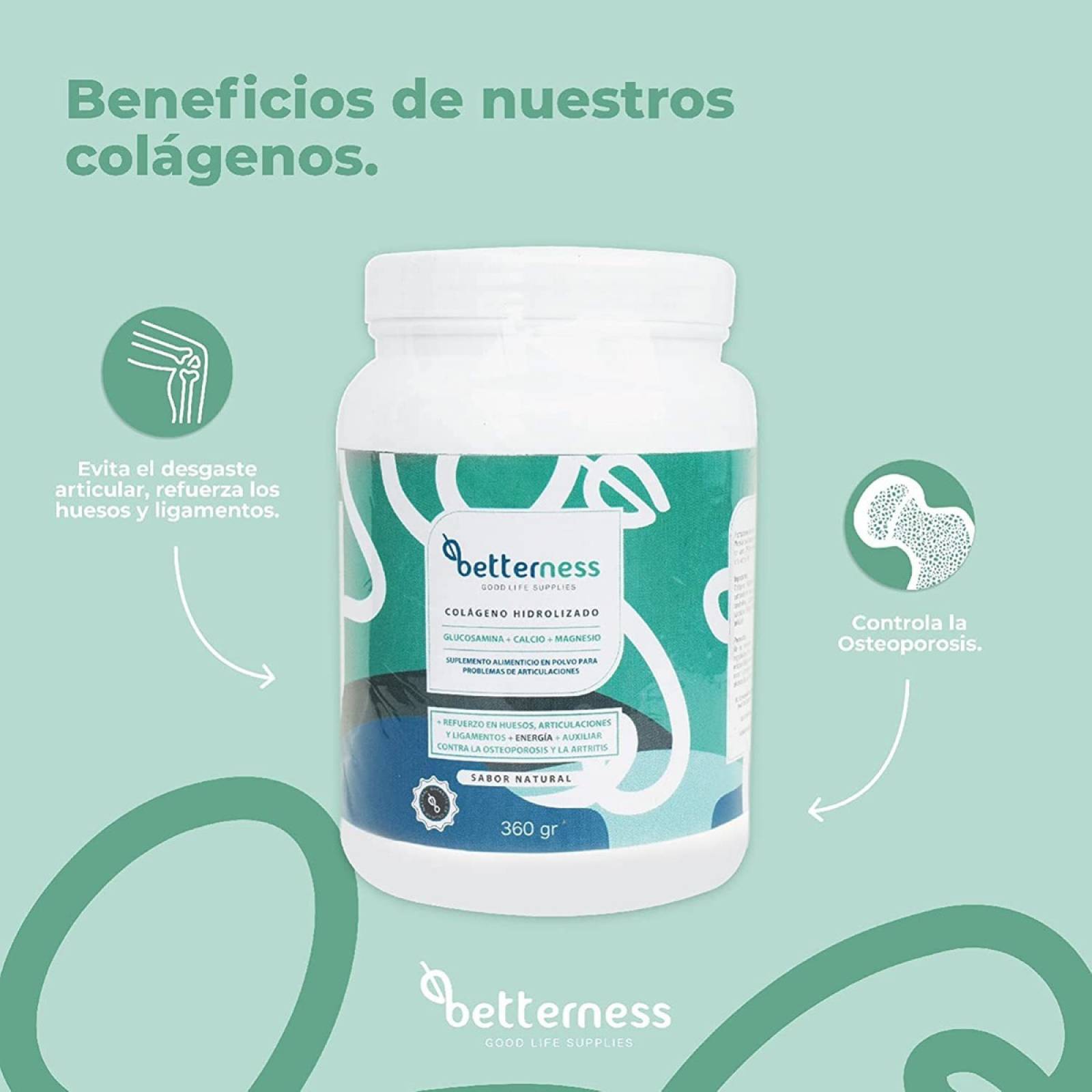 Colágeno Hidrolizado Polvo Betterness Glucosamina Calcio