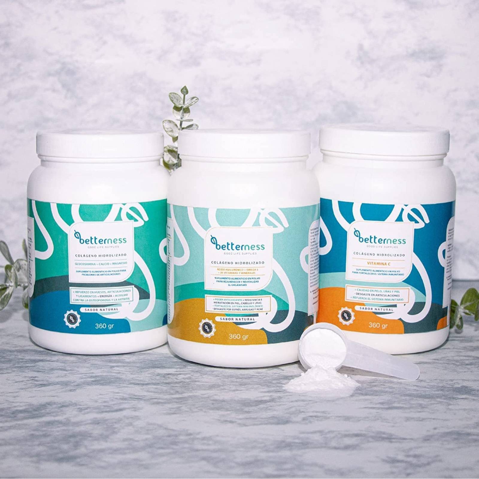 Colágeno Hidrolizado Polvo Betterness Omega 3 Vitaminas 360g